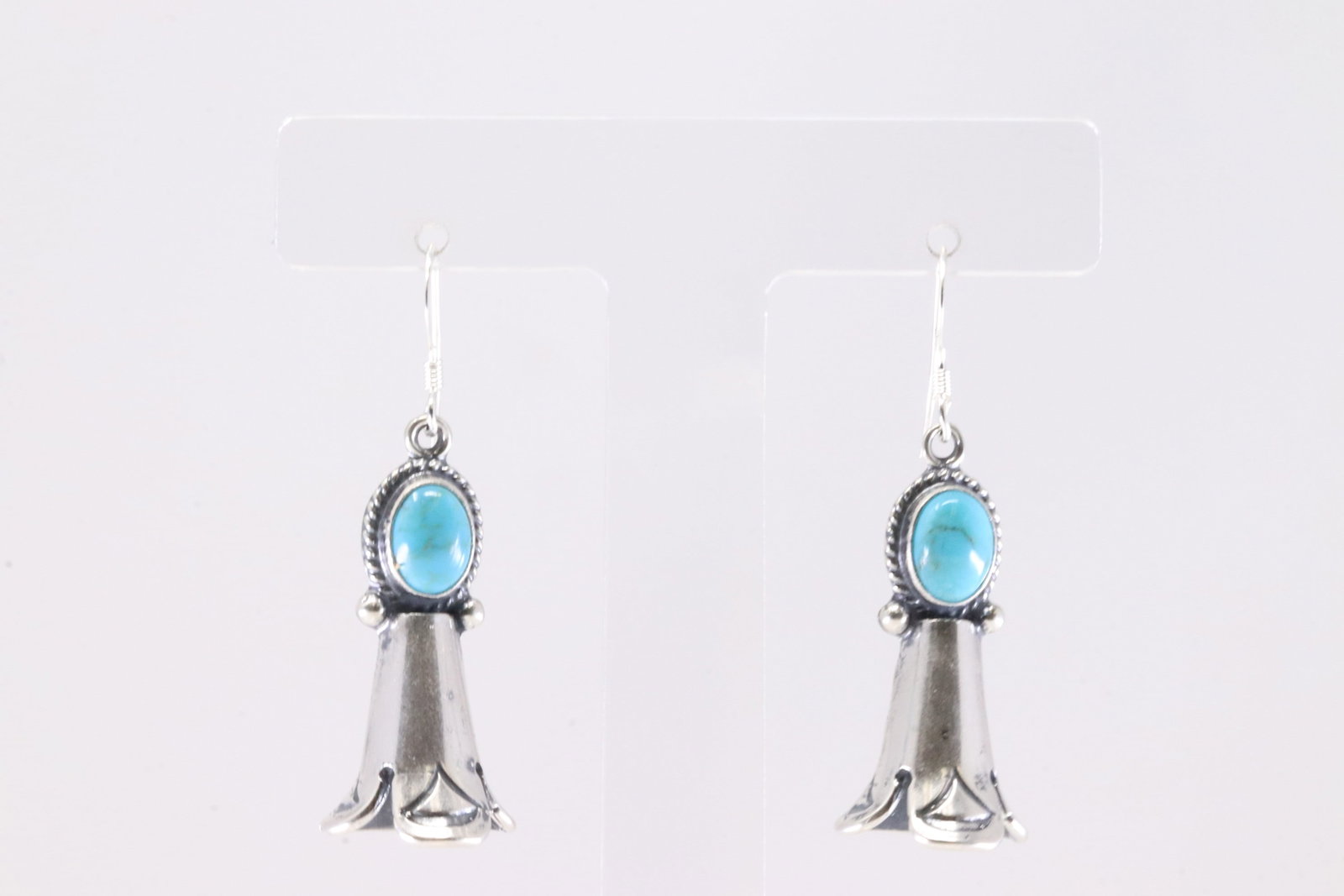America Sterling Silver Turquoise Blossom Dangling Earring's. (1 of 4)
