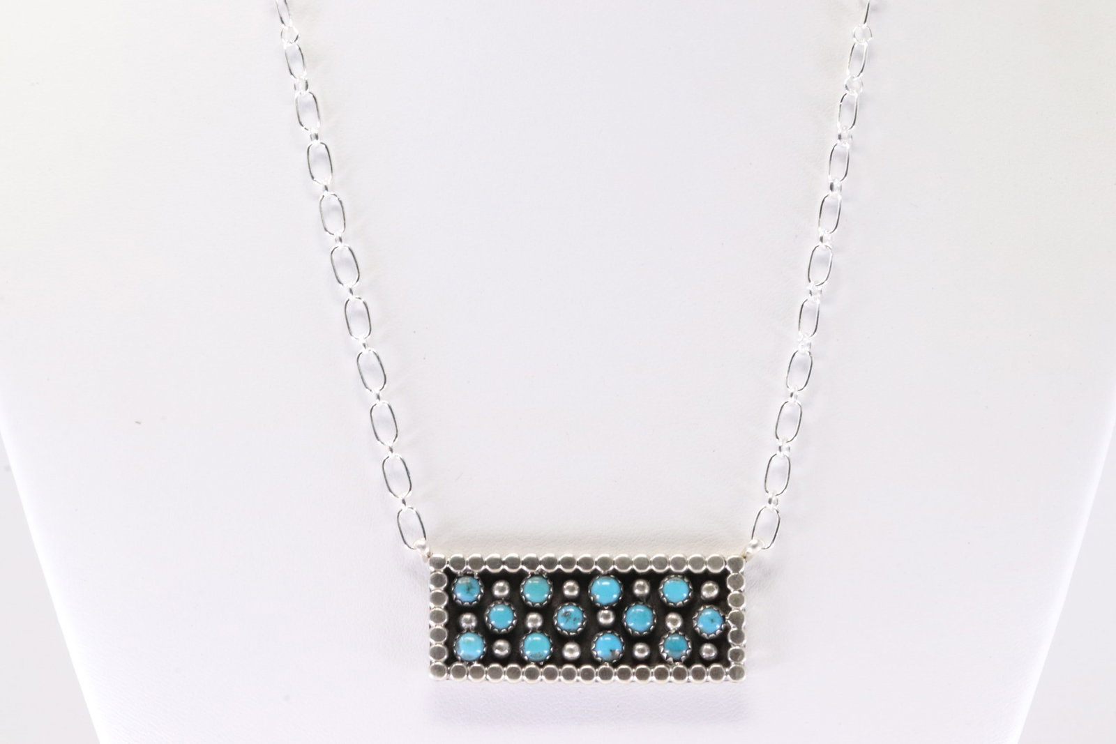 Native America Navajo Sterling Silver Turquoise Necklace By Kenny Lonjose. (1 of 4)