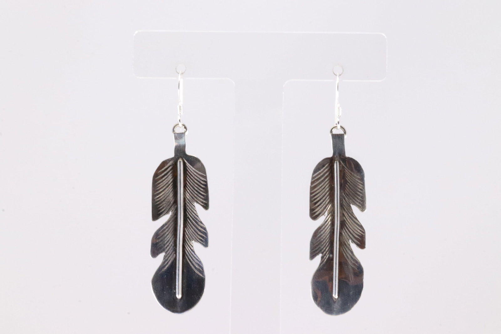 Native America Navajo Sterling Silver Stamped Feather Dangling Earring's By Aaron Davis. (1 of 4)