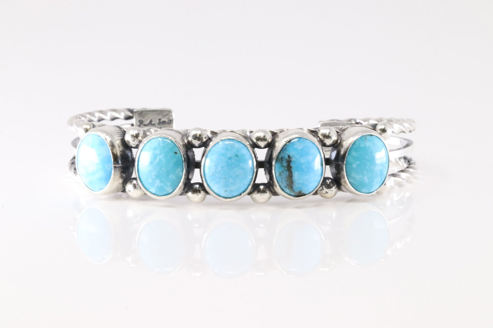 Native America Navajo Sterling Silver Turquoise 5 Stone Bracelet Cuff By Phyllis A. Smith. (1 of 4)