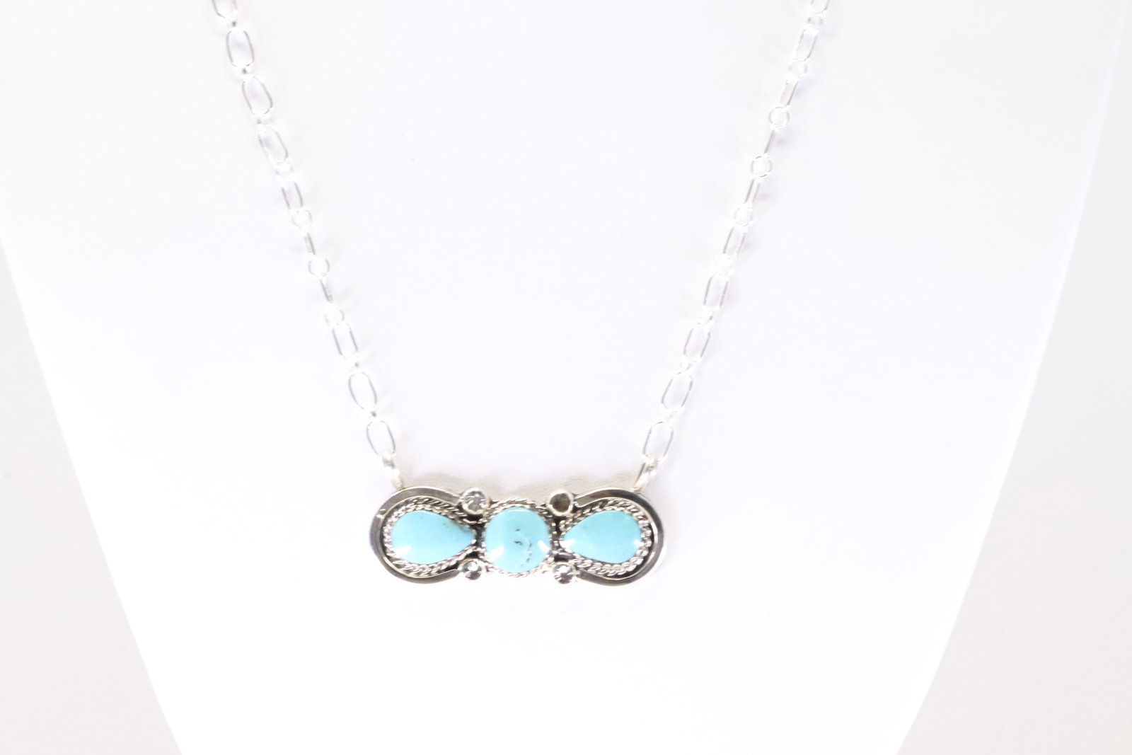 Native America Navajo Sterling Silver Turquoise Necklace By Fannie Platero. From R.B Company. (1 of 4)