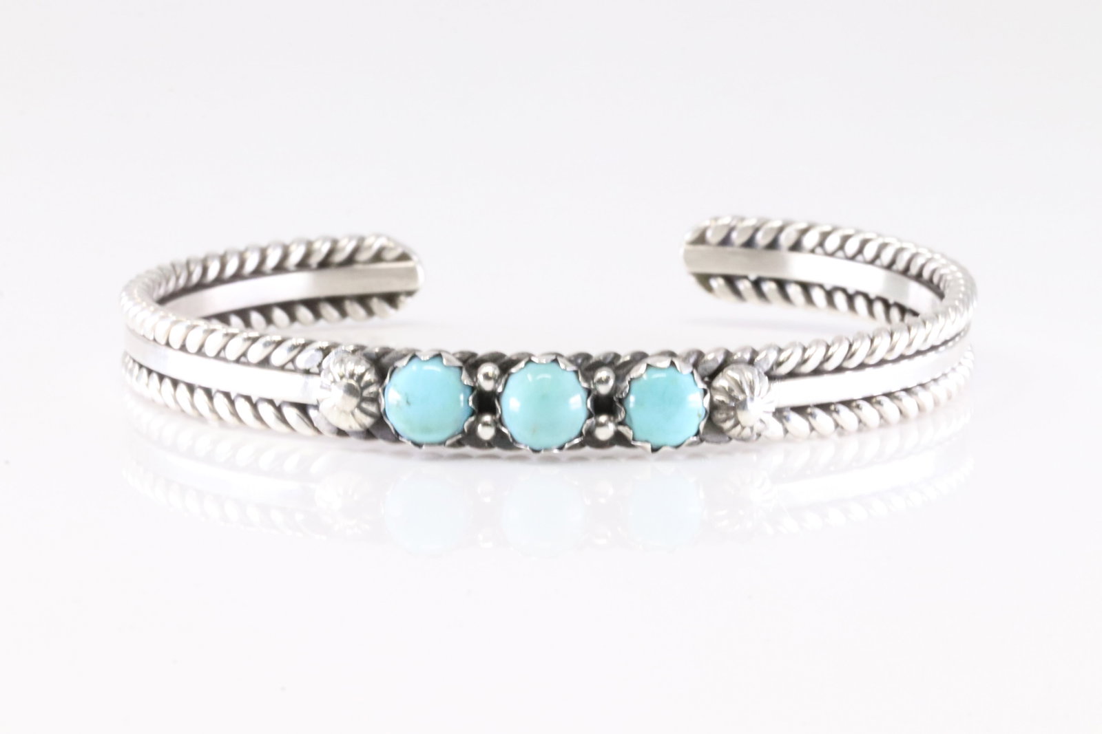 Native America Navajo Sterling Silver Turquoise Bracelet Cuff By R.King. (1 of 4)