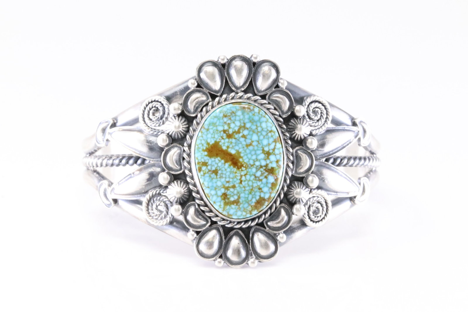 Native American Navajo Sterling Silver Kingman Turquoise Bracelet Cuff By D.G. (1 of 4)