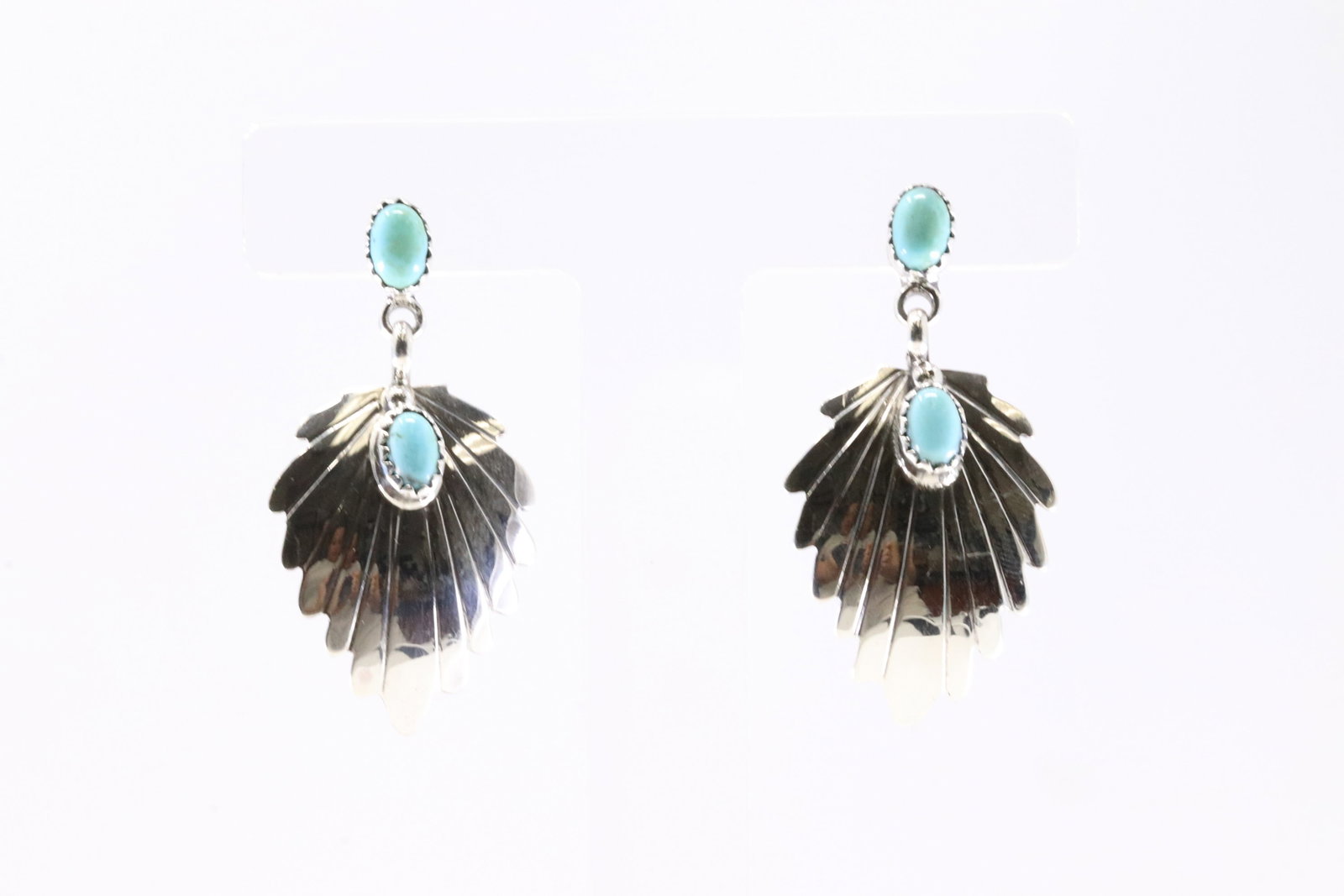 Native America Navajo Sterling Silver Turquoise Post Dangling Earring's By Genevieve Francisco. From (1 of 4)