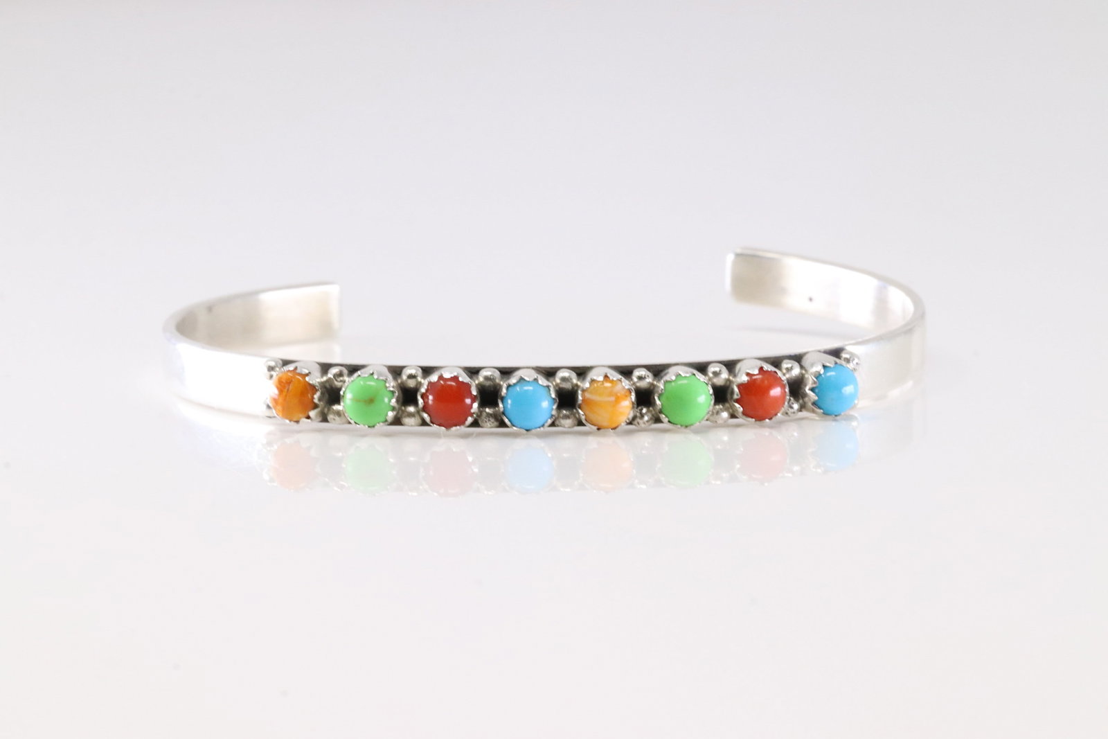 Native America Navajo Sterling Silver Multicolor Stone Bracelet Cuff By GP. (1 of 4)