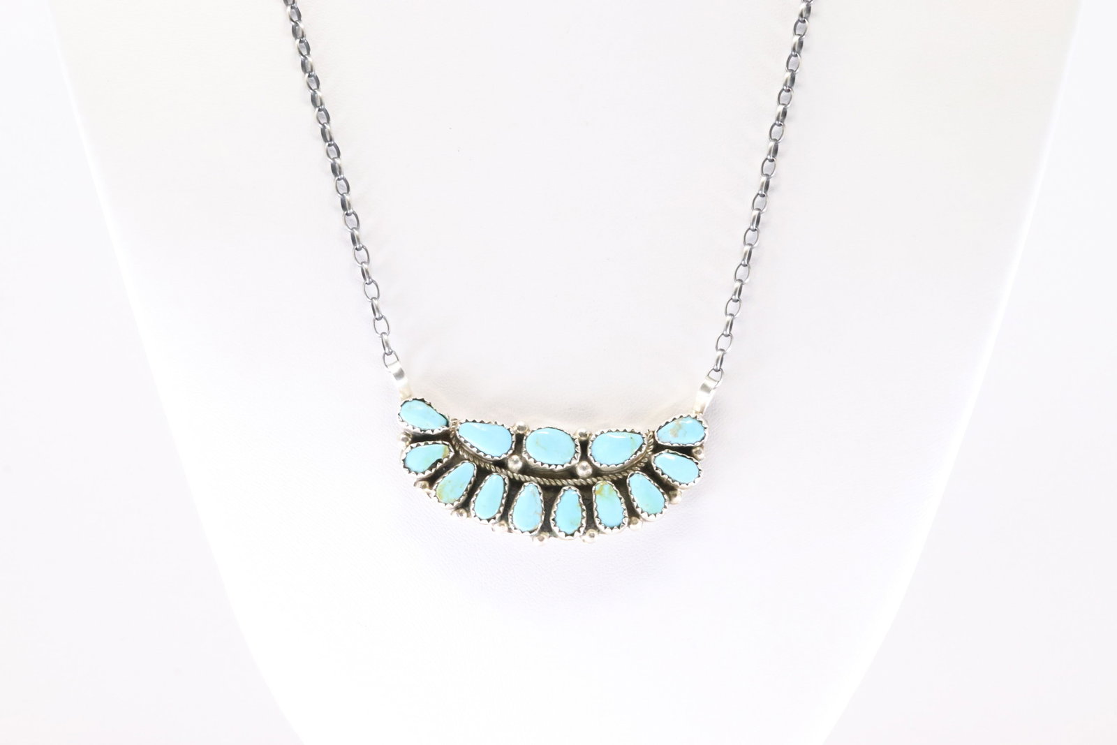 Native America Zuni Sterling Silver Turquoise Necklace By Eunis Tso. (1 of 4)