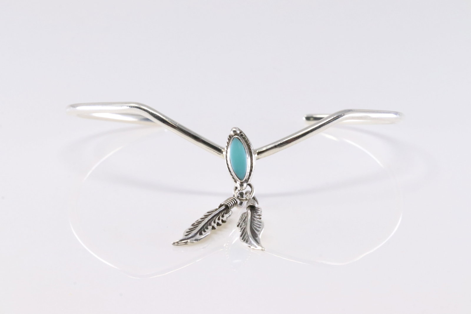 America Sterling Silver Turquoise Bracelet Feather Cuff. (1 of 4)