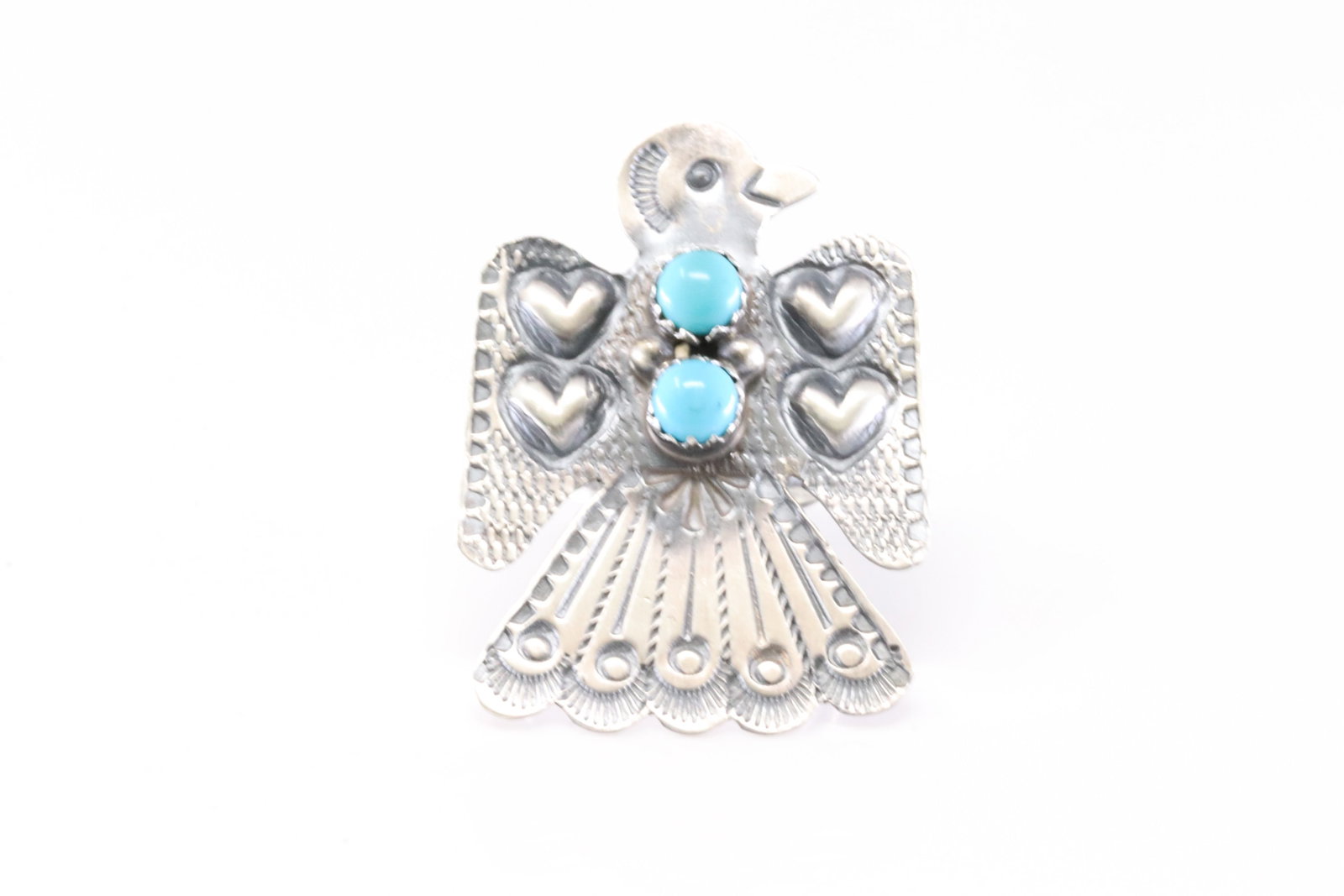 America Sterling Silver Turquoise Thunderbird Ring. (1 of 4)