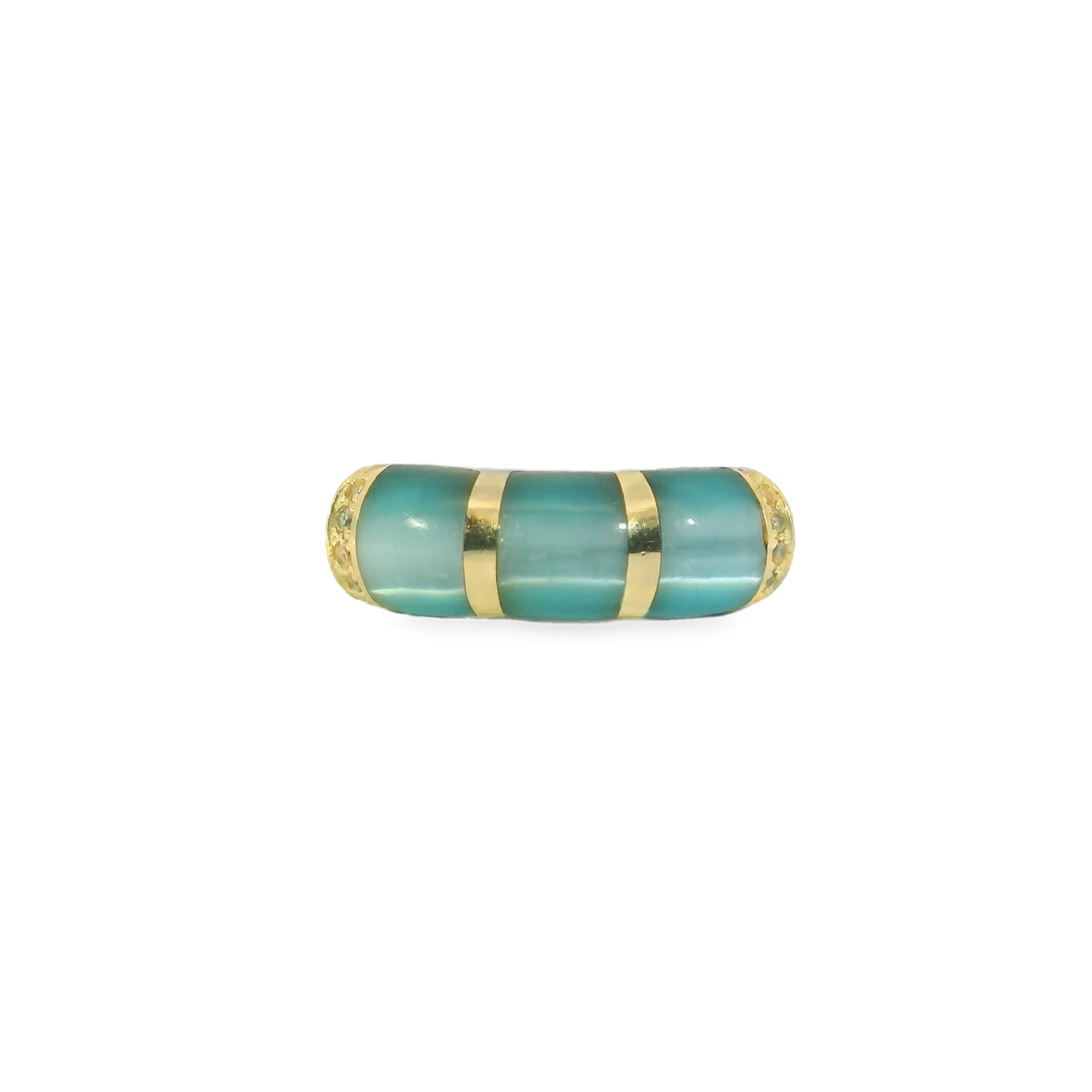 Blue Gems & Diamond Ring 14Kt.: 14Kt Yellow Gold Blue Gems & Diamond Ring. ring features a stunning blue band accented with elegant gold stripes & 2 row of 12 round diamonds. The combination of colors creates a sophisticated and tim