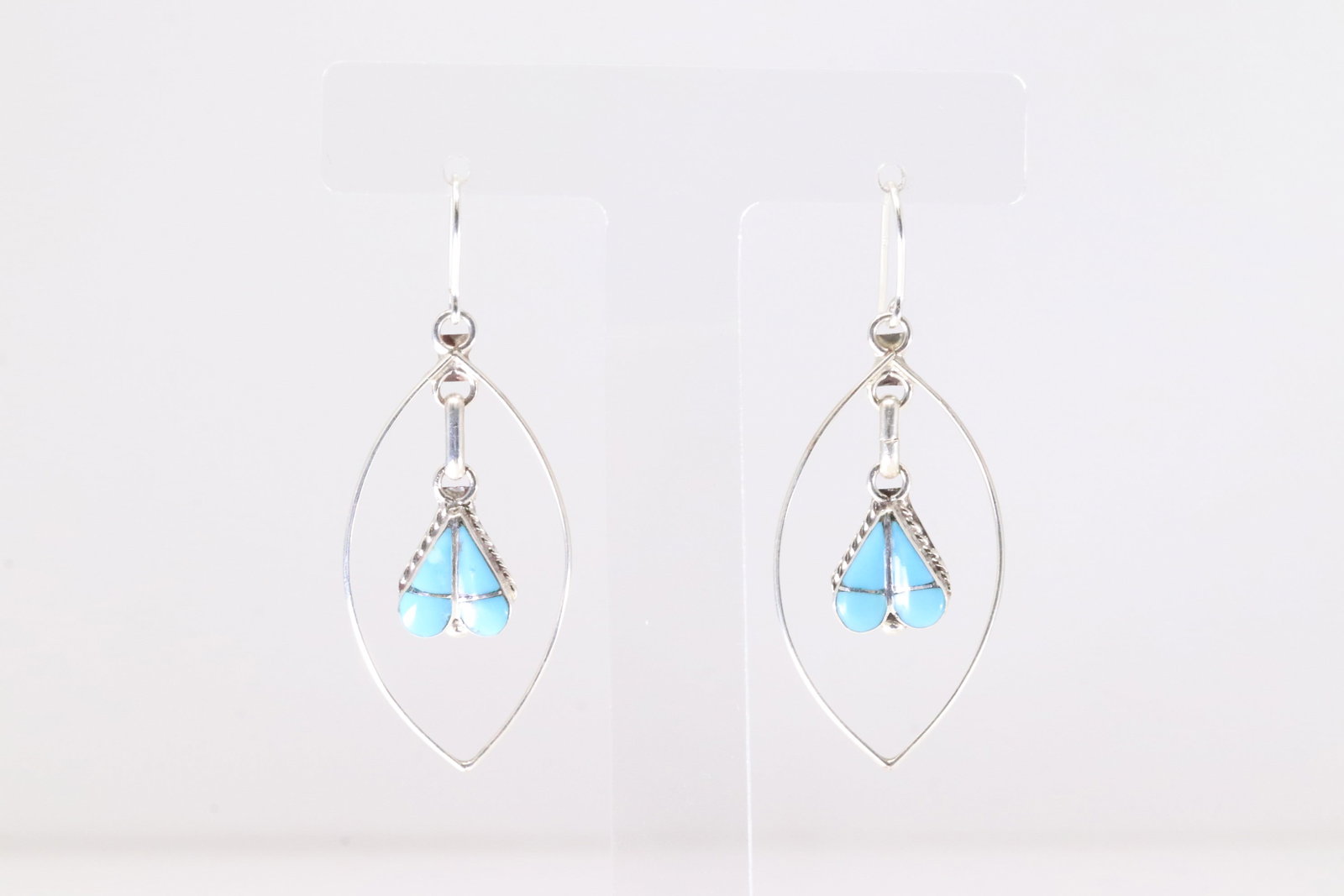 Native America Zuni Sterling Silver Turquoise Dangling Earring's By Velda Nastacio.: This is a Native America Zuni Sterling Silver Turquoise Dangling Earring's By Velda Nastacio. Stamp RVN.