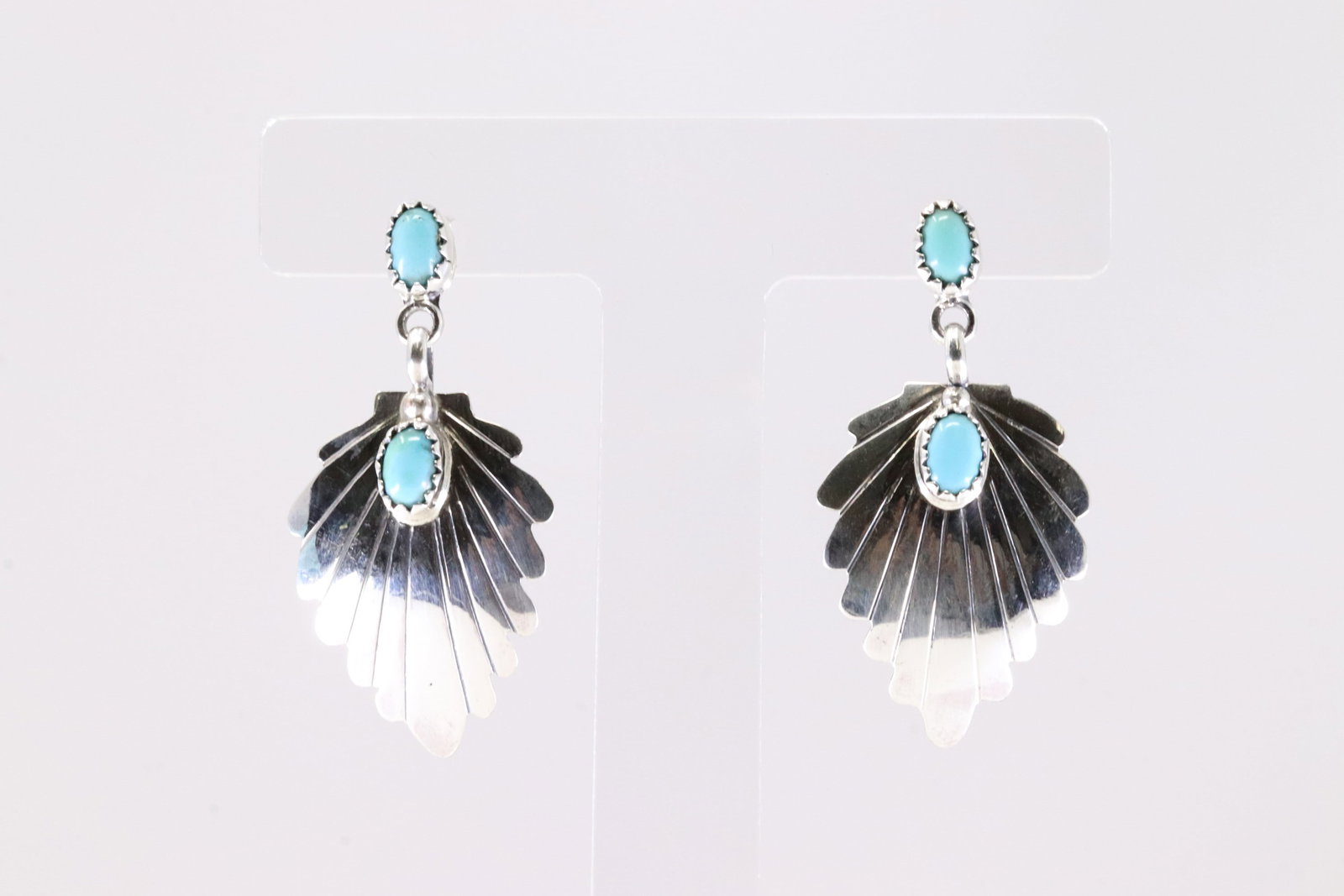 Native America Navajo Sterling Silver Turquoise Leaf Post / Dangling Earring's By Genevieve: This is a Native America Navajo Sterling Silver Turquoise Leaf Post / Dangling Earring's By Genevieve Francisco. From R.B Company. Stamp By R.B Company.