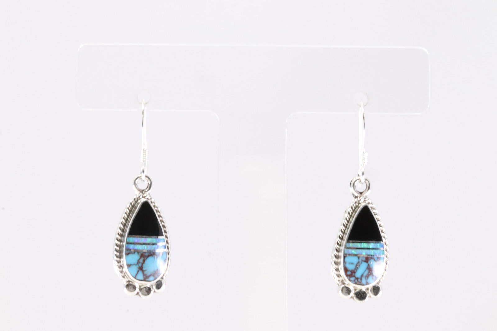 America Sterling Silver Multi-Color Inlay Dangling Earring's.: This is a America Sterling Silver Multi-Color Inlay Dangling Earring's.