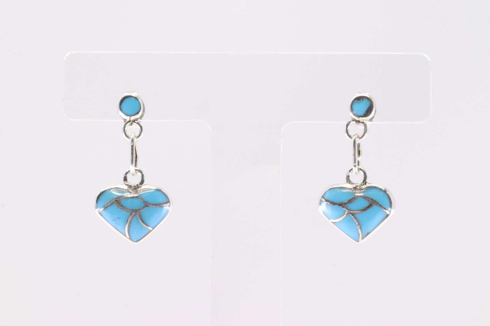 America Sterling Silver Turquoise Heart Inlay Post / Dangling Earring's. (1 of 3)