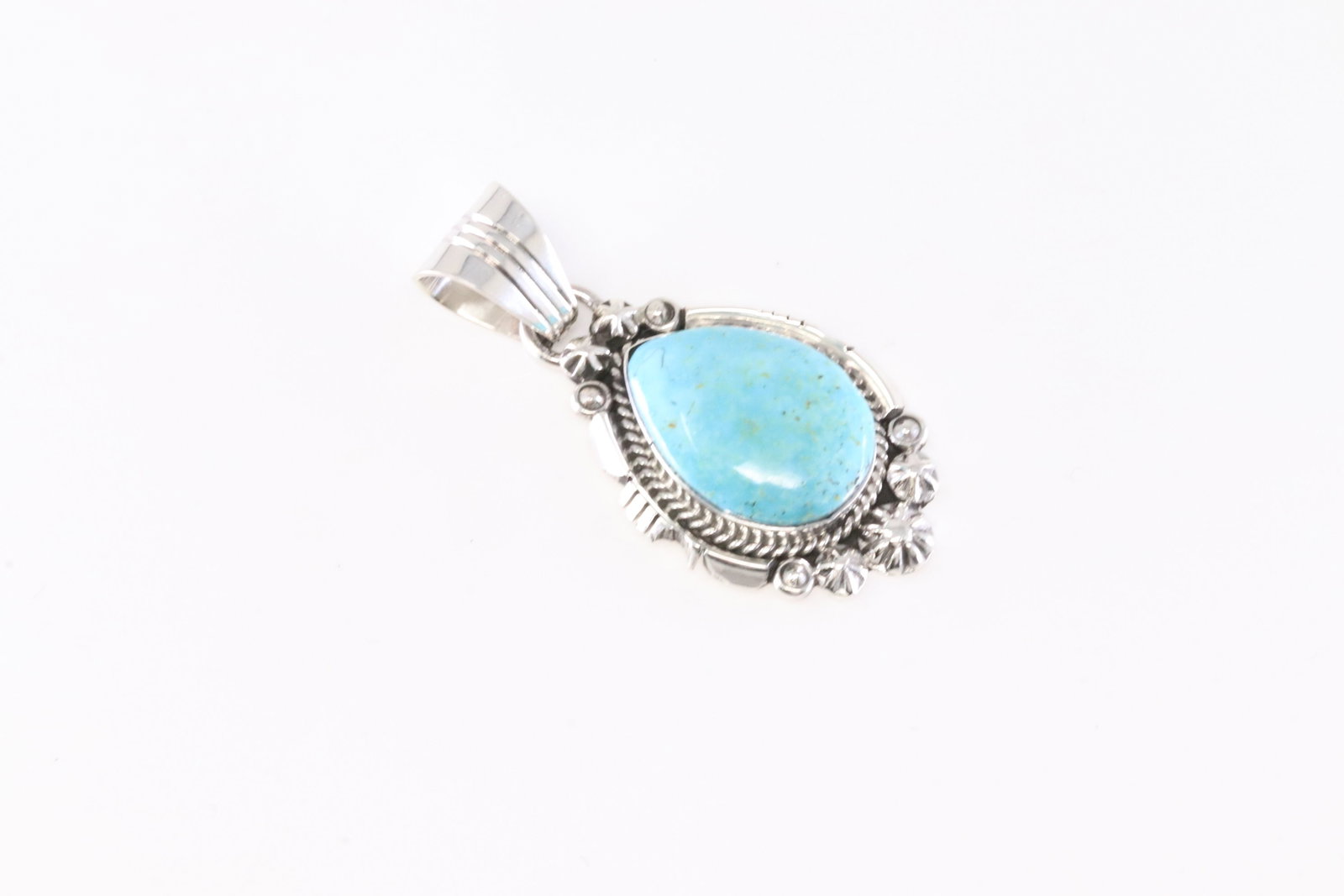 Native America Navajo Sterling Silver Turquoise Pendant By Marita Benally.: This is a Native America Navajo Sterling Silver Turquoise Pendant By Marita Benally. Stamp From R.B Company.