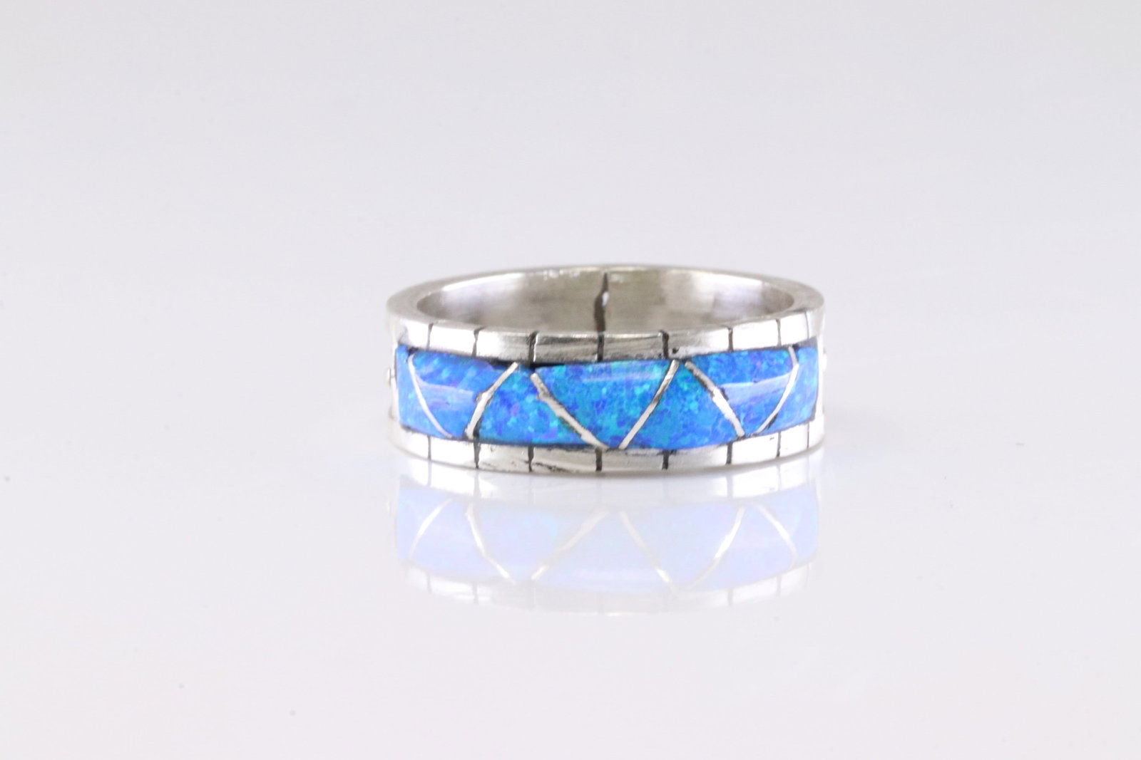 Native America Zuni Sterling Silver Blue Opal Ring By Lucio.: This is a Native America Zuni Sterling Silver Blue Opal Ring By Lucio. Stamp Lucio. Ring Size: 11.50.