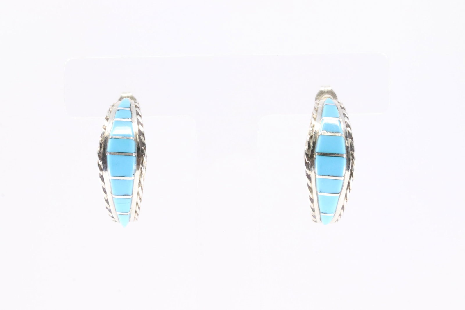 Native America Navajo Sterling Silver Turquoise Inlay Post Earring's By MC.: This is a Native America Navajo Sterling Silver Turquoise Inlay Post Earring's By MC. Stamp MC.