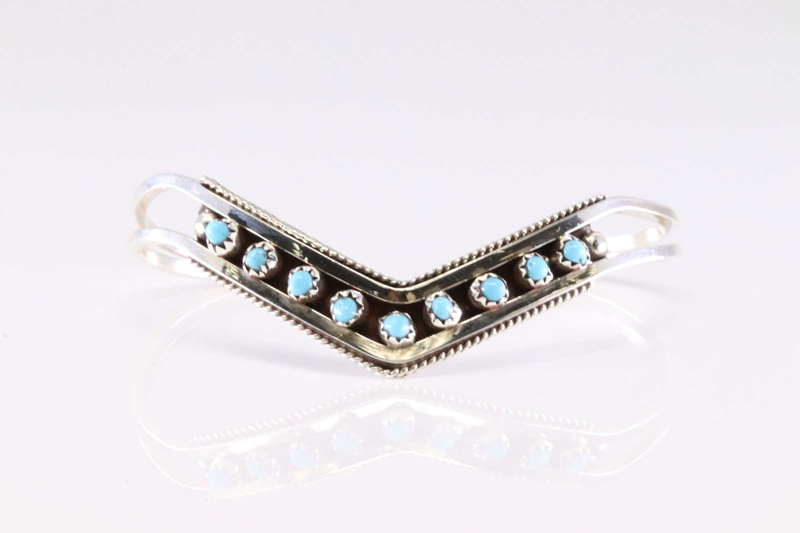 Native America Zuni Sterling Silver Turquoise Bracelet Cuff By S.L.: This is a Native America Zuni Sterling Silver Turquoise Bracelet Cuff By S.L.