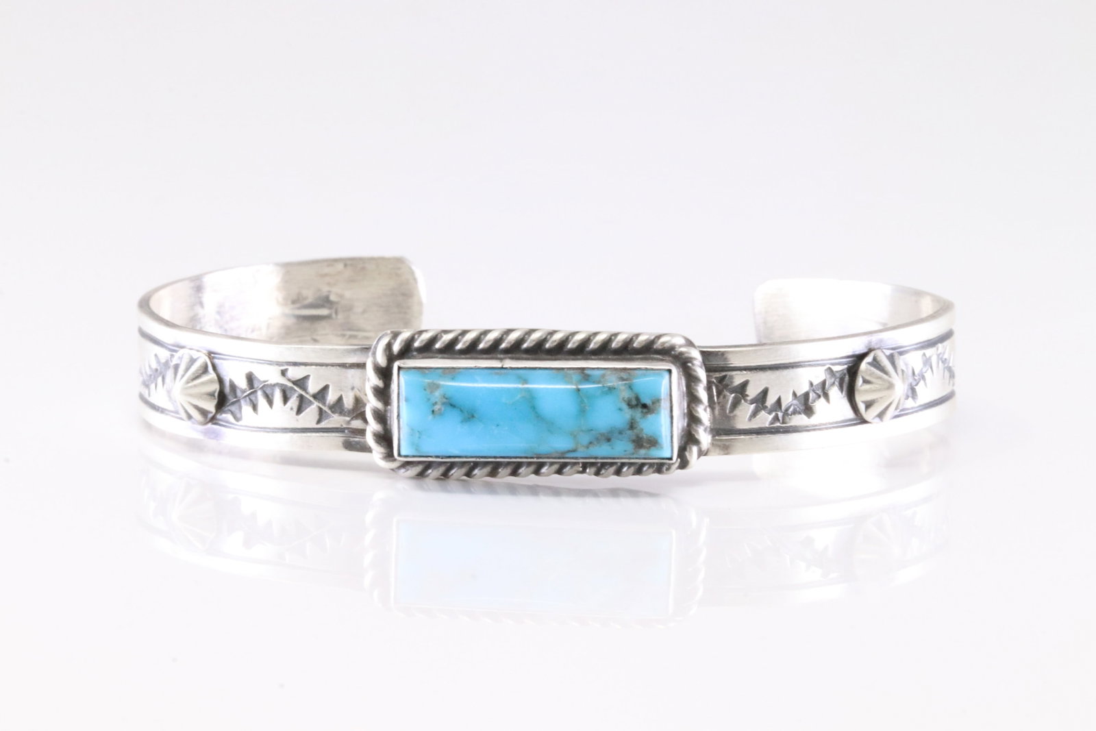 Native America Navajo Sterling Silver Kingman Turquoise Bracelet Cuff By Rick Enriquez.: This is a Native America Navajo Sterling Silver Kingman Turquoise Bracelet Cuff By Rick Enriquez.