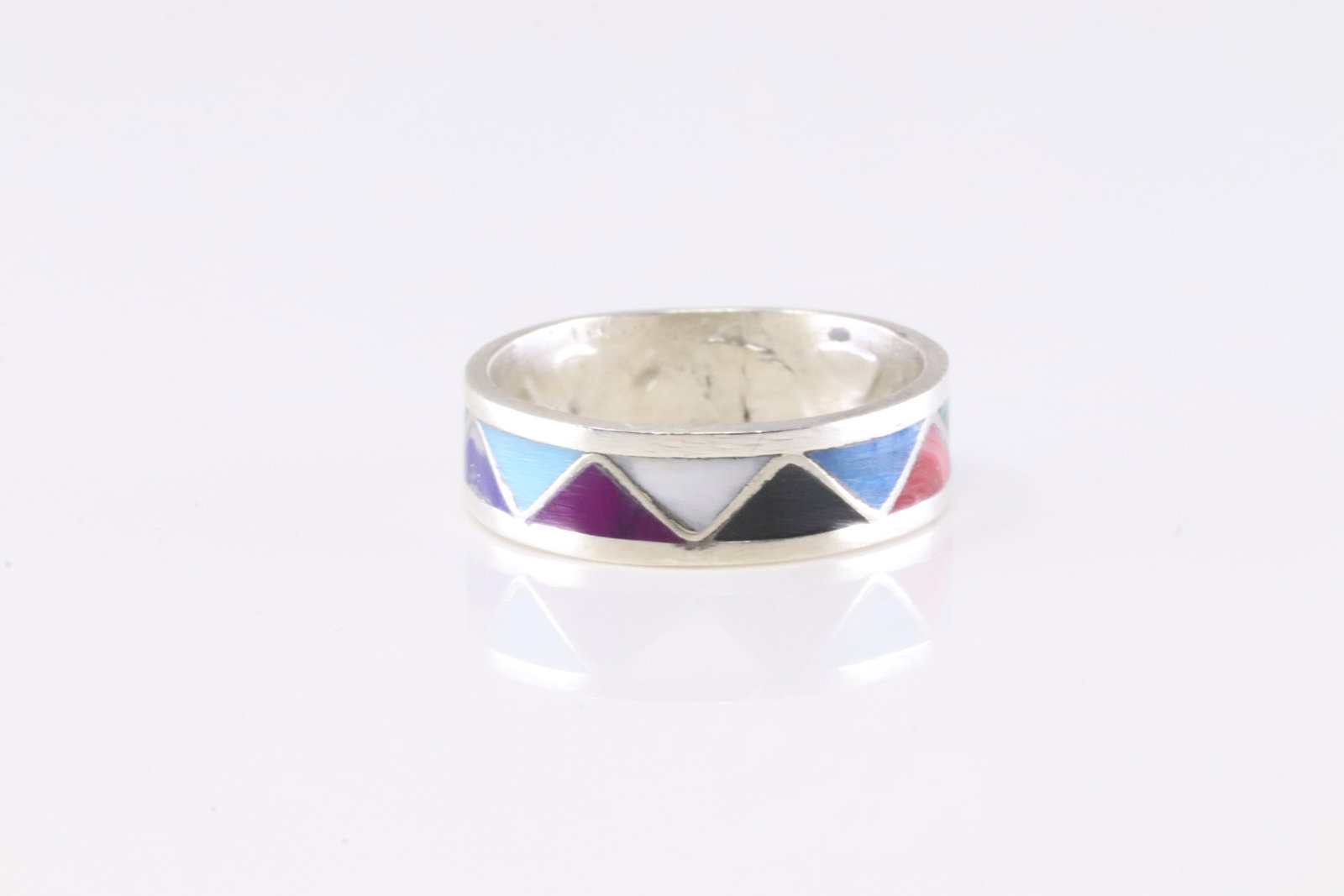 Native America Navajo Sterling Silver Multicolor Stone Inlay Ring By R.: This is a Native America Navajo Sterling Silver Multicolor Stone Inlay Ring By R. Stamp R. Ring Size: 6.50.