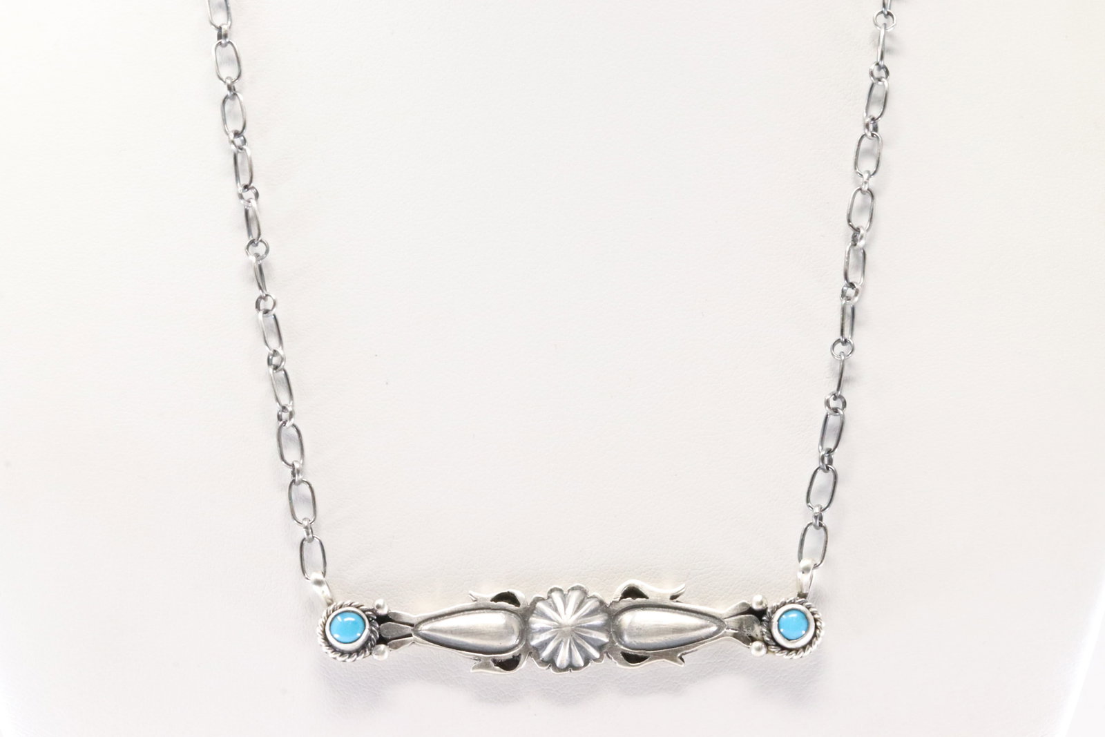 Native America Navajo Sterling Silver Turquoise Necklace By Marita Benally.: This is a Native America Navajo Sterling Silver Turquoise Necklace By Marita Benally. Stamp From R.B Company. Necklace length: 16.00"