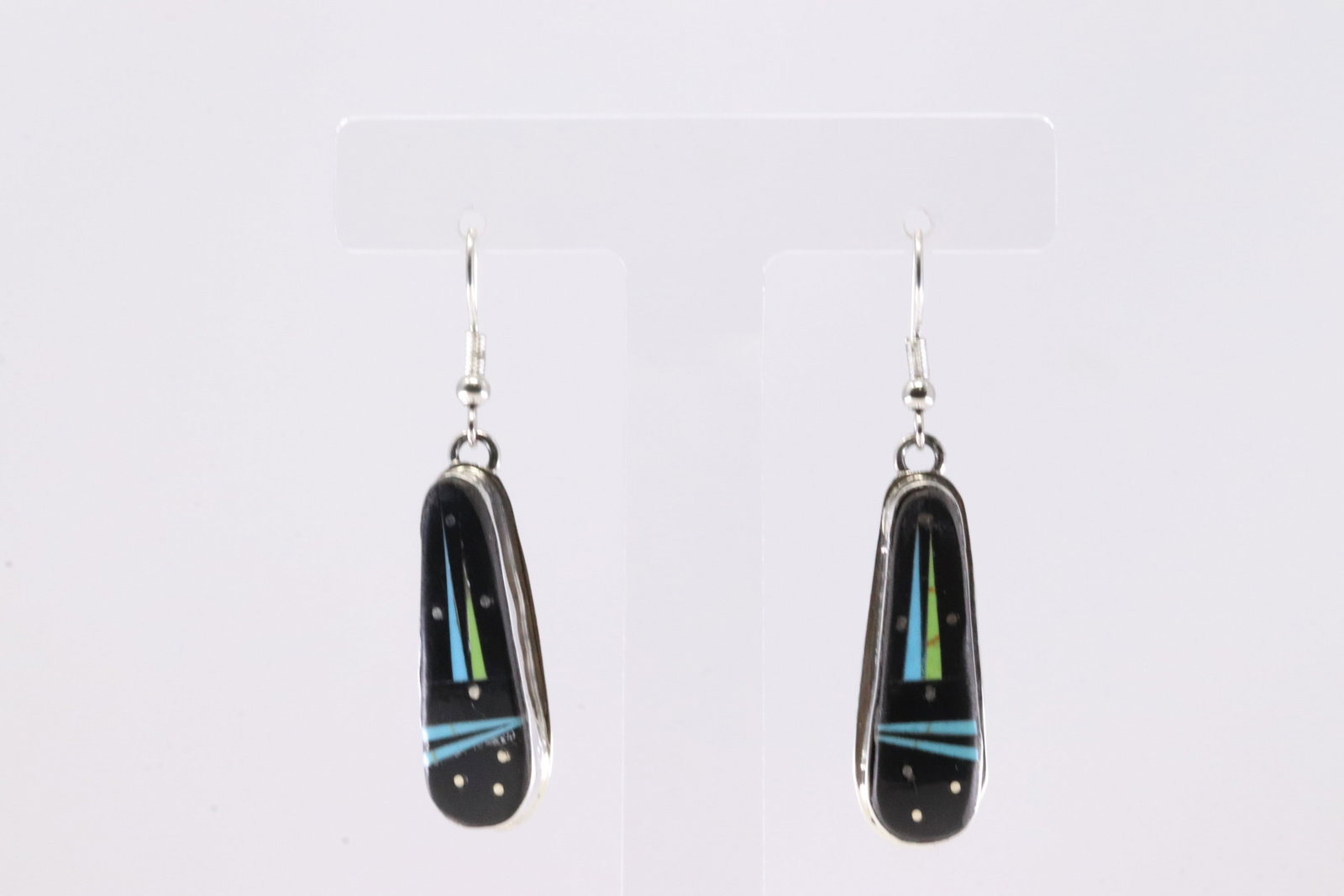 Native America Navajo Sterling Silver Night Sky Multi-Color Inlay Dangling Earring's By Smith.: This is a Native America Navajo Sterling Silver Night Sky Multi-Color Inlay Dangling Earring's By Smith.