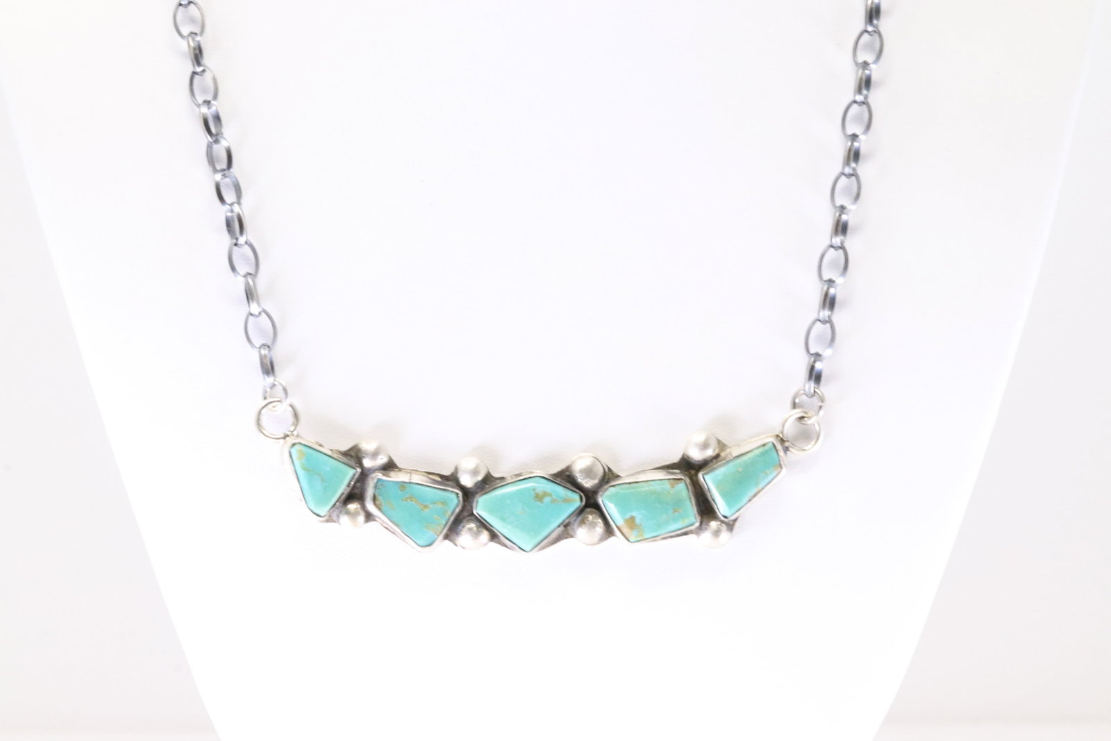 Native America Zuni Sterling Silver Kingman Turquoise Necklace By Jude Candelaria. (1 of 4)