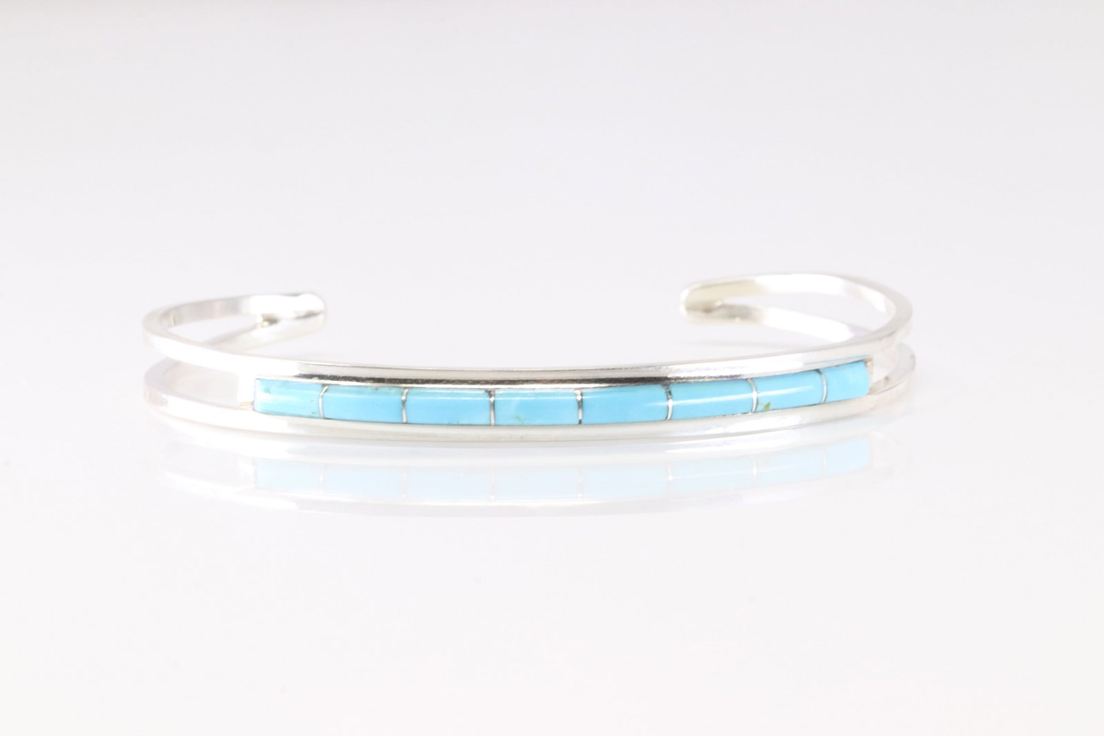 Native America Navajo Sterling Silver Turquoise Inlay Bracelet Cuff By ALW. From C Company.: This is a Native America Navajo Sterling Silver Turquoise Inlay Bracelet Cuff By ALW. From C Company. Stamp By C Company.