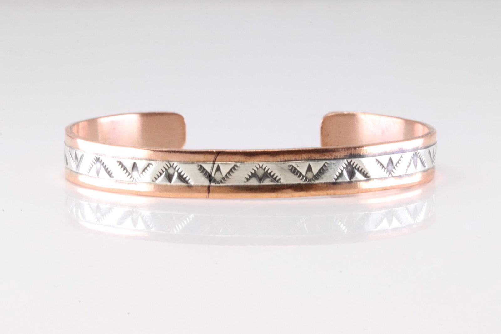 Native America Navajo Sterling Silver Copper Bracelet Cuff By J.G. (1 of 4)