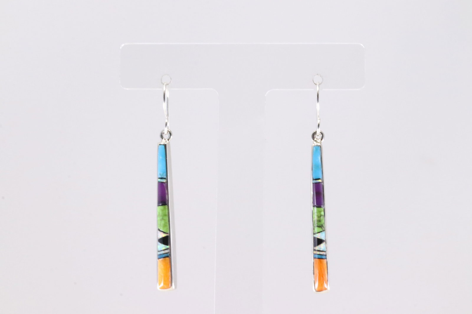 Native America Navajo Sterling Silver Multi-Color Stone Inlay Dangling Earring's By Rick Tolino.: This is a Native America Navajo Sterling Silver Multi-Color Stone Inlay Dangling Earring's By Rick Tolino.