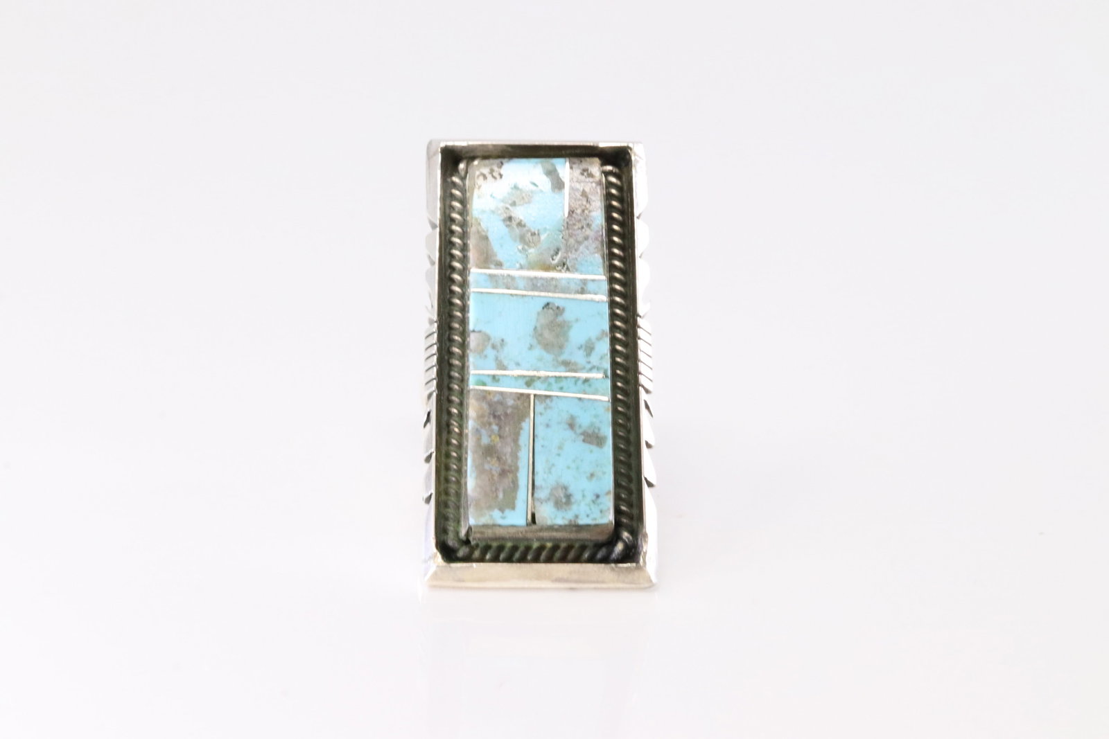 Native America Navajo Sterling Silver Turquoise Inlay Ring By B.: This is a Native America Navajo Sterling Silver Turquoise Inlay Ring By B. Stamp B. Ring Size: 10.00.