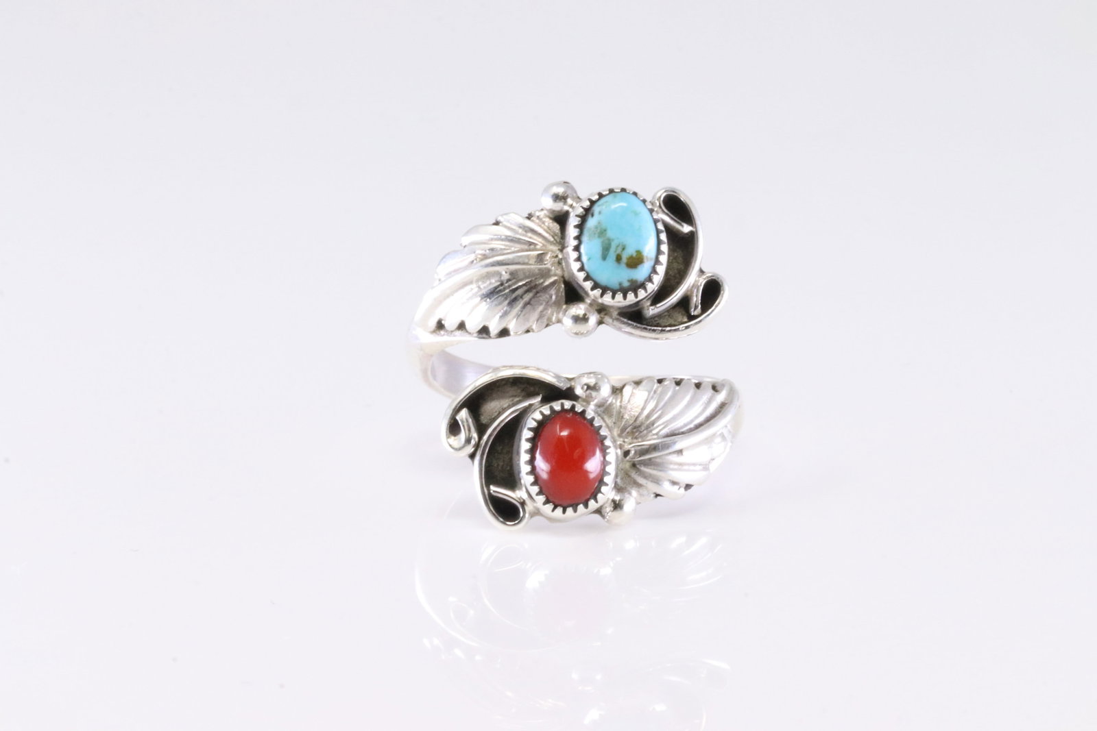 America Sterling Silver Coral & Turquoise Ring.: This is a America Sterling Silver Coral & Turquoise Ring. Ring size: 7.75.