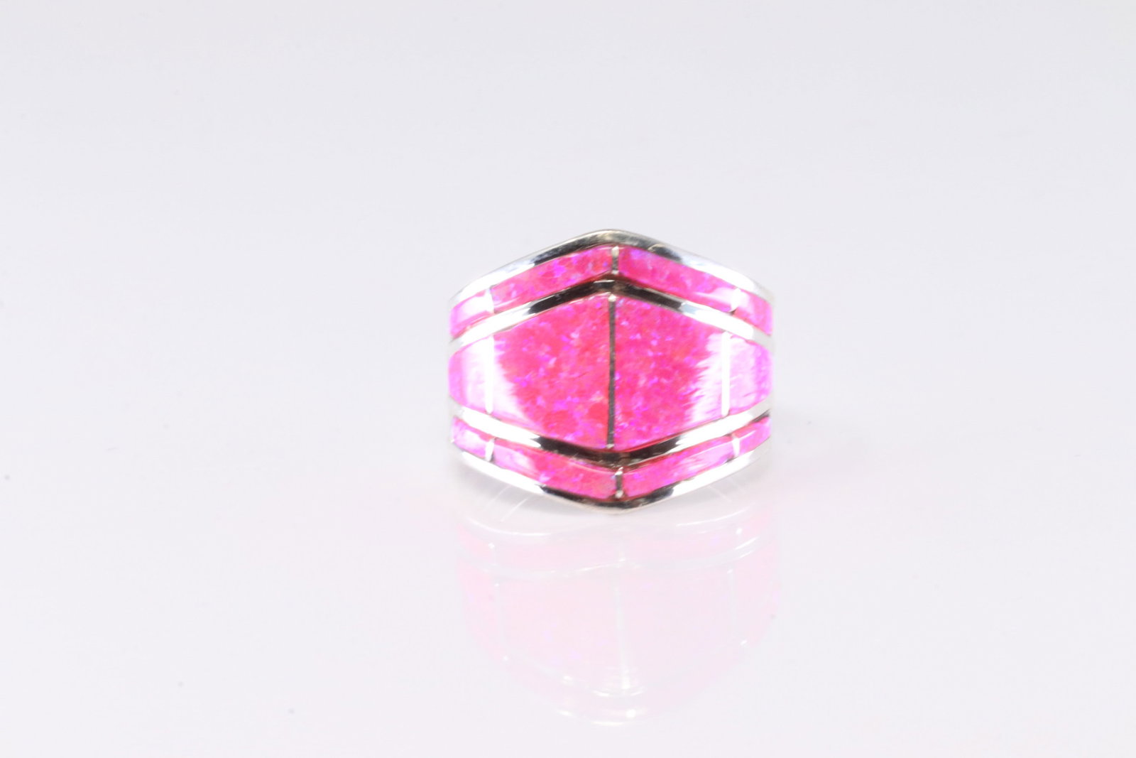 Native America Navajo Sterling Silver Pink Synthetic Opal Inlay Ring By A.E.: This is a Native America Navajo Sterling Silver Pink Synthetic Opal Inlay Ring By A.E. Ring size: 7.25.