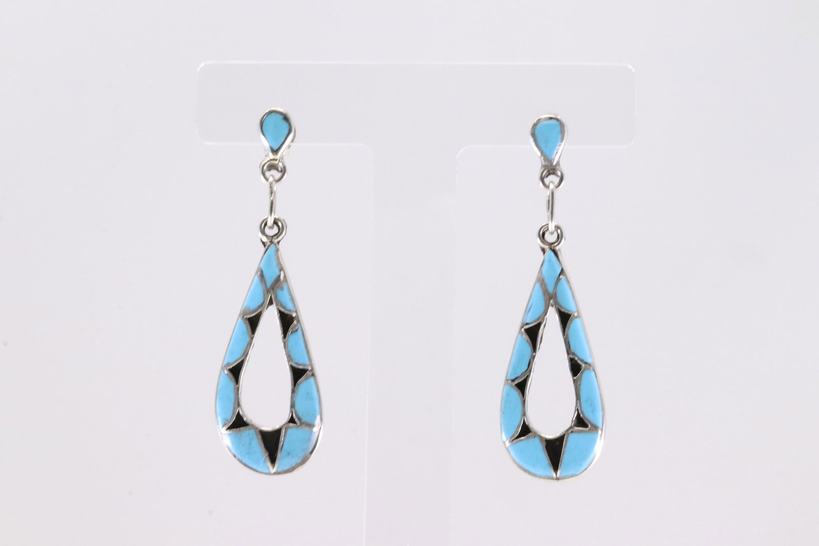 America Sterling Silver Turquoise Inlay Post / Dangling Earring's.: This is a America Sterling Silver Turquoise Inlay Post / Dangling Earring's.
