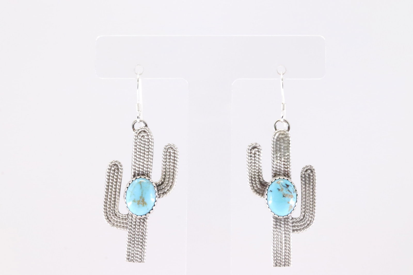 Native America Navajo Sterling Silver Turquoise Cactus Dangling Earring's By Annette Chiquito.: This is a Native America Navajo Sterling Silver Turquoise Cactus Dangling Earring's By Annette Chiquito. Stamp Gordon.