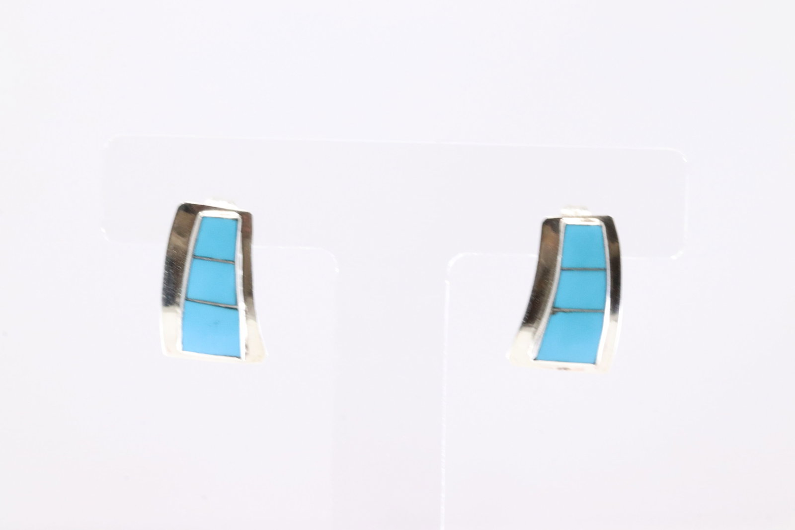 Native America Navajo Sterling Silver Turquoise Inlay Post Earring's By Cynthya Johnson. (1 of 3)