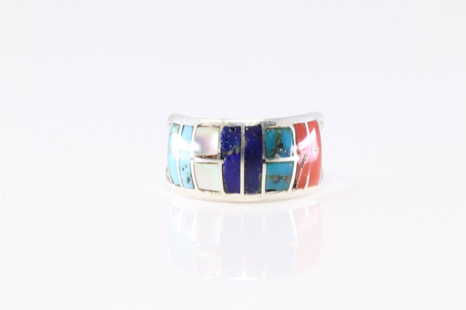 Native America Navajo Sterling Silver Multi-Color Stone Inlay Ring By G.C.: This is a Native America Navajo Sterling Silver Multi-Color Stone Inlay Ring By G.C. Ring size: 7.00.