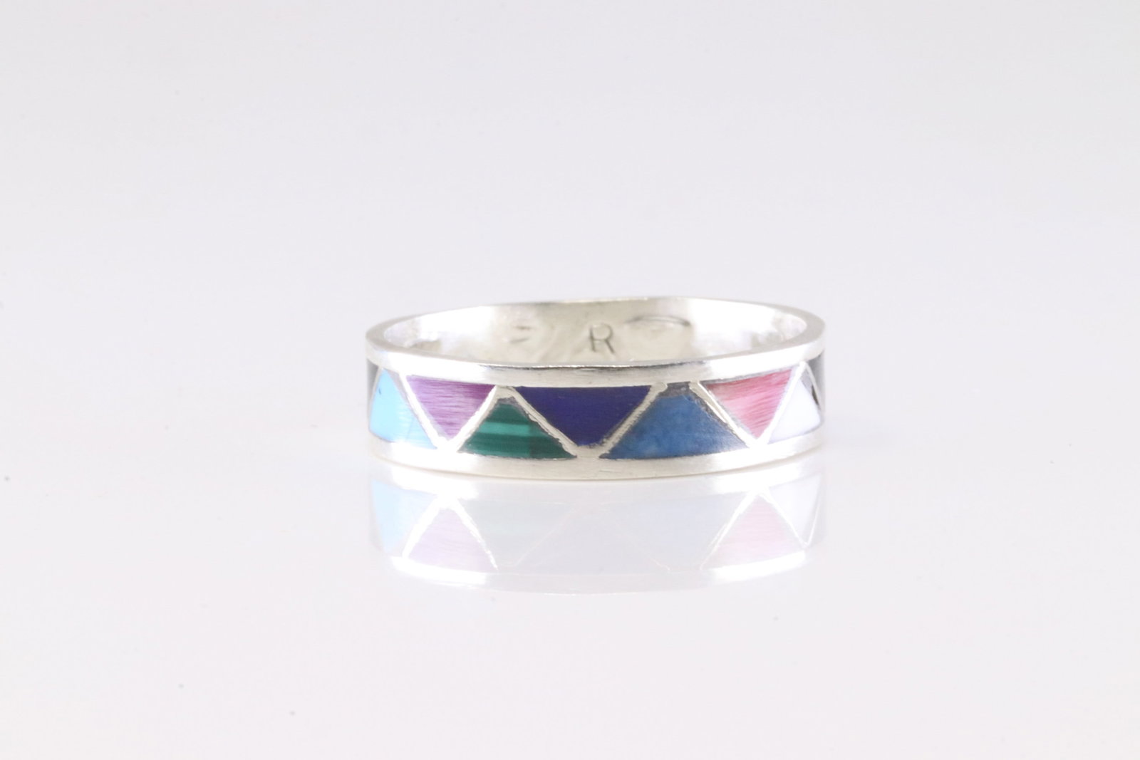 Native America Navajo Sterling Silver Multi-Color Stone Inlay Ring By R.: This is a Native America Navajo Sterling Silver Multi-Color Stone Inlay Ring By R. Ring size: 11.50.