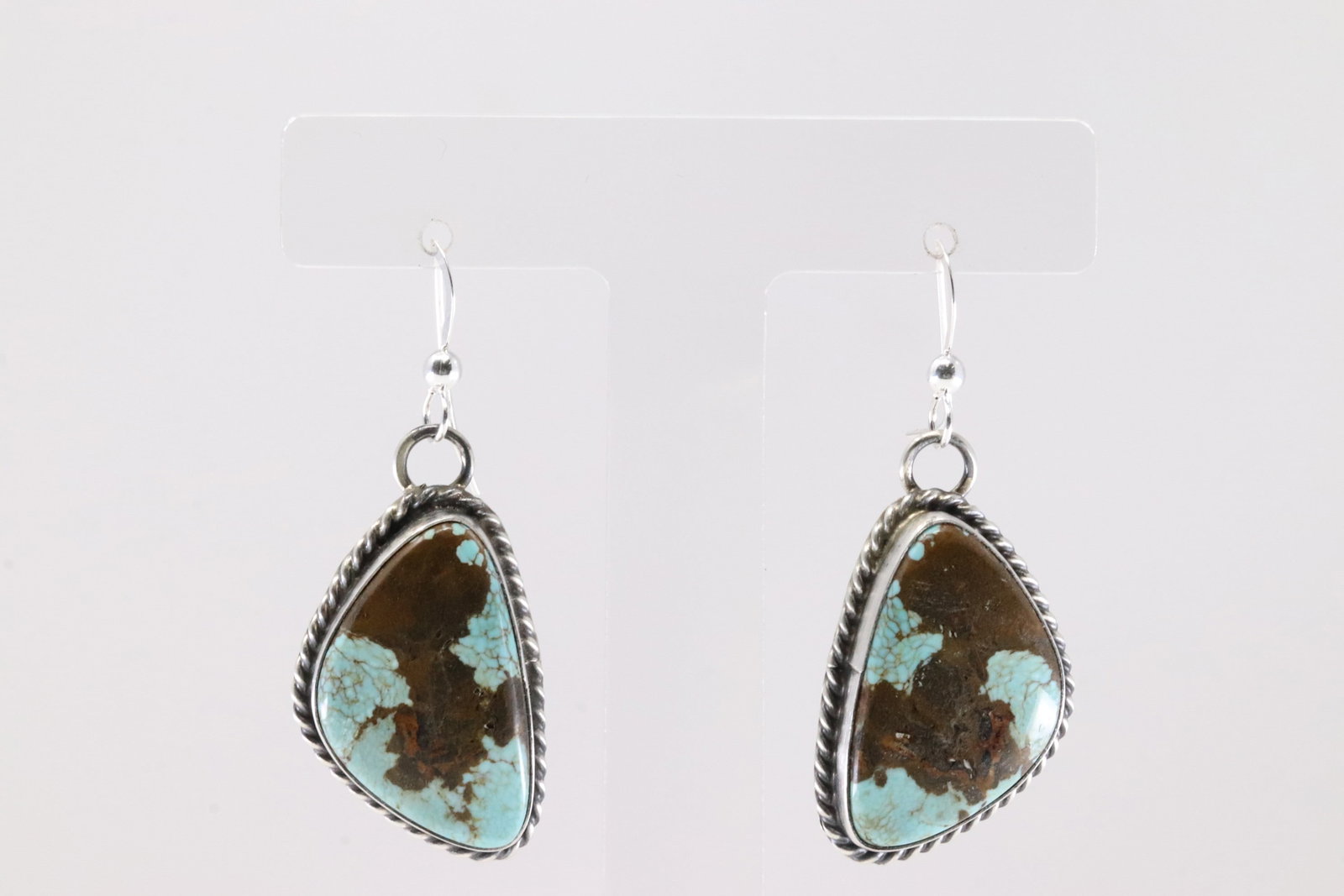 Native America Navajo Sterling Silver Number 8 Turquoise Dangling Earring's By Chassity Belone.: This is a Native America Navajo Sterling Silver Number 8 Turquoise Dangling Earring's By Chassity Belone.