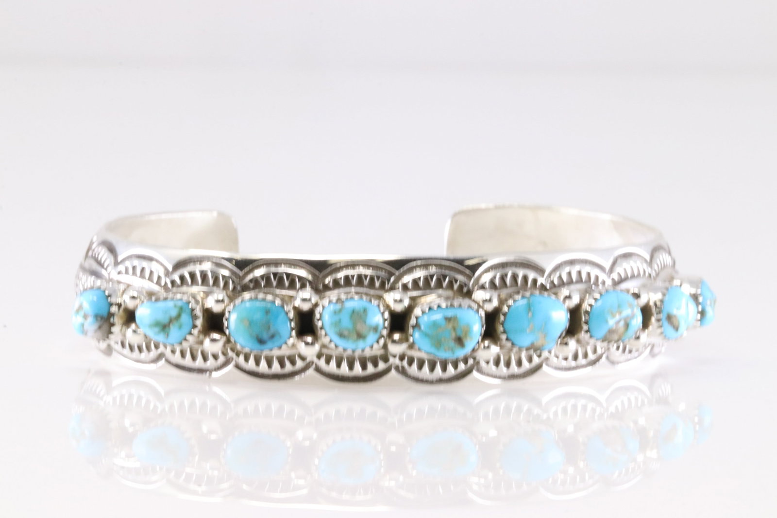 Native America Navajo Sterling Silver Turquoise Bracelet Cuff By Grace Silver. (1 of 3)