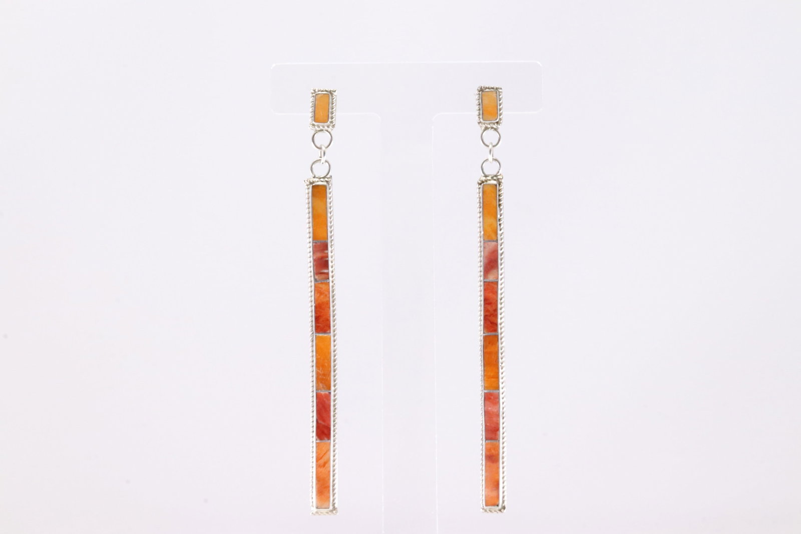 Native America Navajo Sterling Silver Spiny Oyster Inlay Post / Dangling Earring's By R.B.: This is a Native America Navajo Sterling Silver Spiny Oyster Inlay Post / Dangling Earring's By R.B.