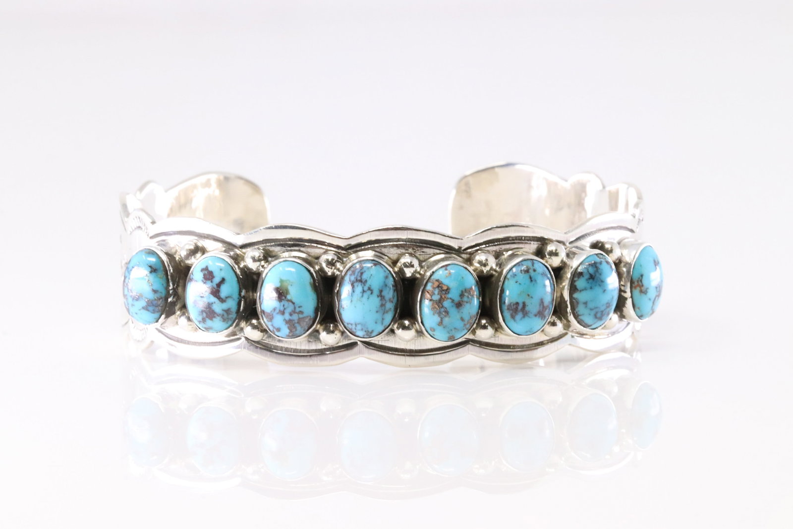 Native America Navajo Sterling Silver Turquoise 8 Stone Bracelet Cuff By Thomas Yazzie. Stamp From (1 of 4)
