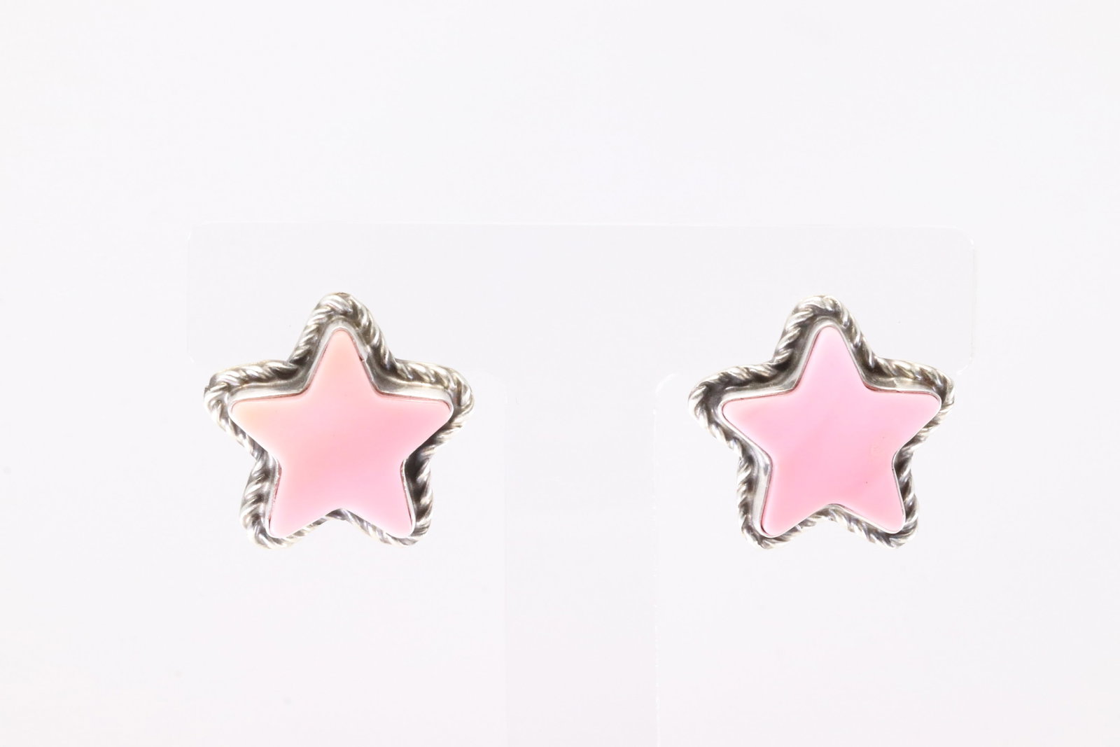 Native America Navajo Sterling Silver Pink Conch Shell Star Post Earring's By L.C.: This is a Native America Navajo Sterling Silver Pink Conch Shell Star Post Earring's By L.C.
