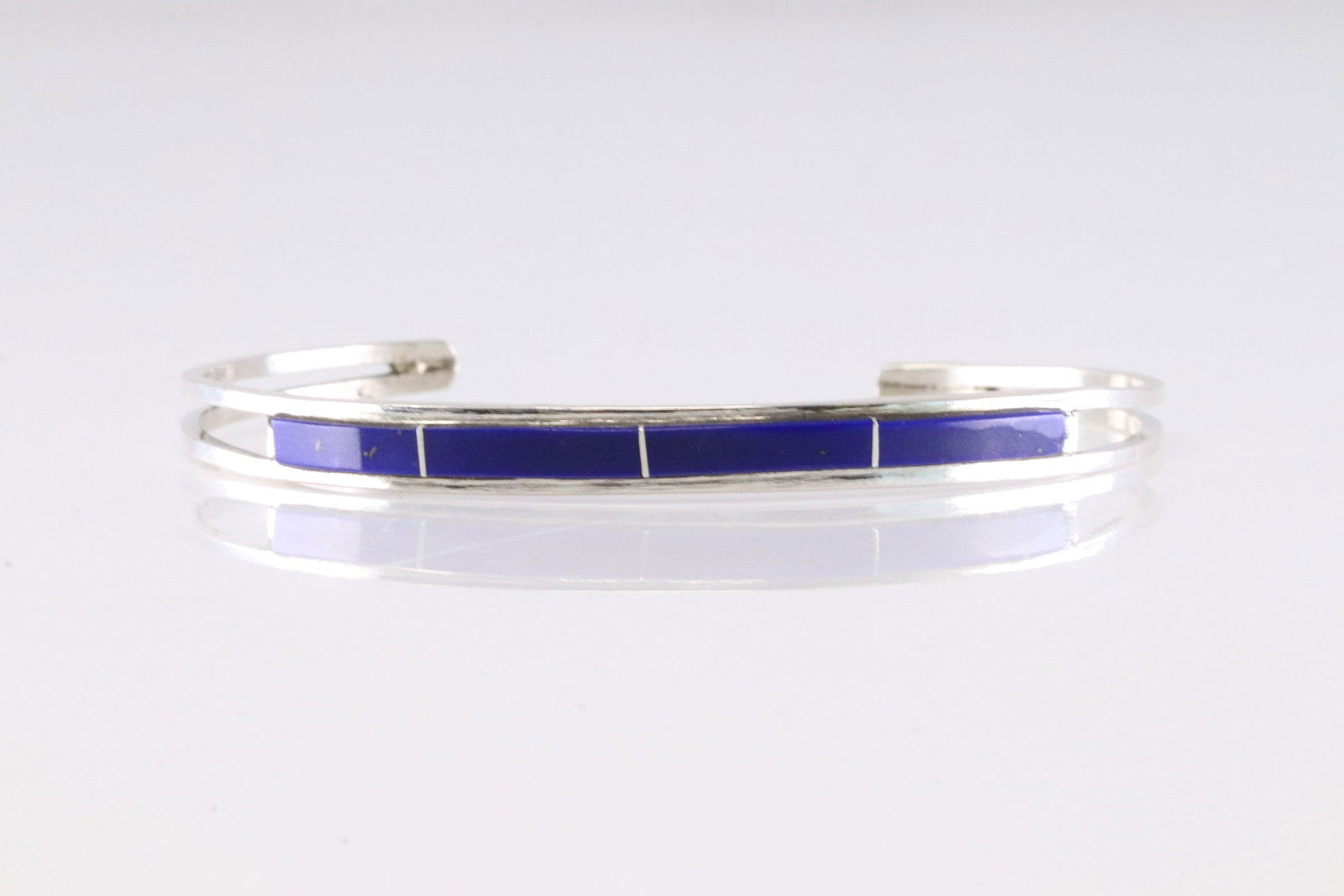 Native America Navajo Sterling Silver Lapis Stone Inlay Bracelet Cuff By Jamie J. (1 of 4)