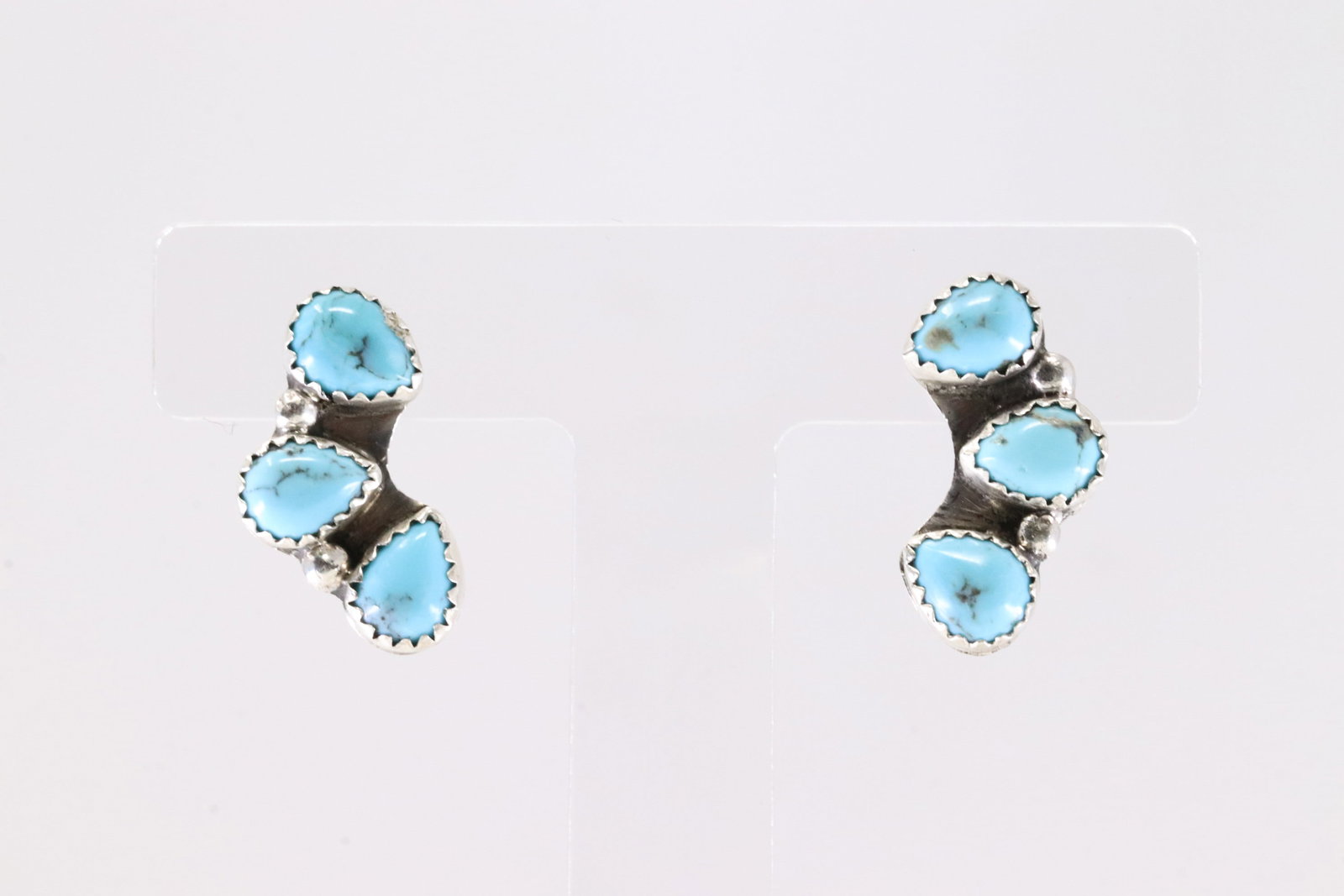 Native America Sterling Silver Turquoise Post Earring's By B.: This is a Native America Sterling Silver Turquoise Post Earring's By B.