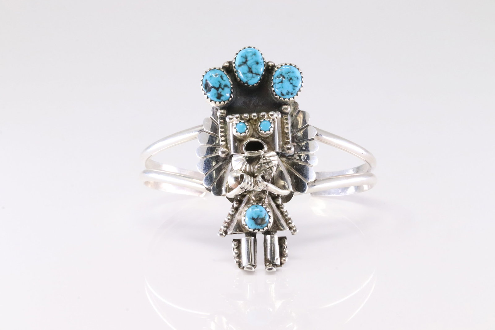 Native America Navajo Sterling Silver Turquoise Kachina Bracelet Cuff Doris Smallcanyon.: This is a Native America Navajo Sterling Silver Turquoise Kachina Bracelet Cuff Doris Smallcanyon.
