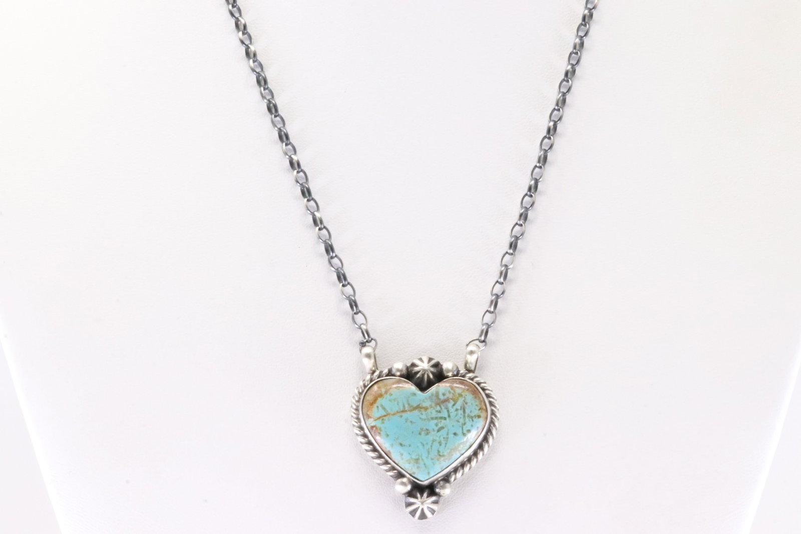 Native America Navajo Sterling Silver Turquoise Heart Necklace By Johnny Dixon.: This is a Native America Navajo Sterling Silver Number 8 Turquoise Heart Necklace By Johnny Dixon. Necklace length: 16.00"