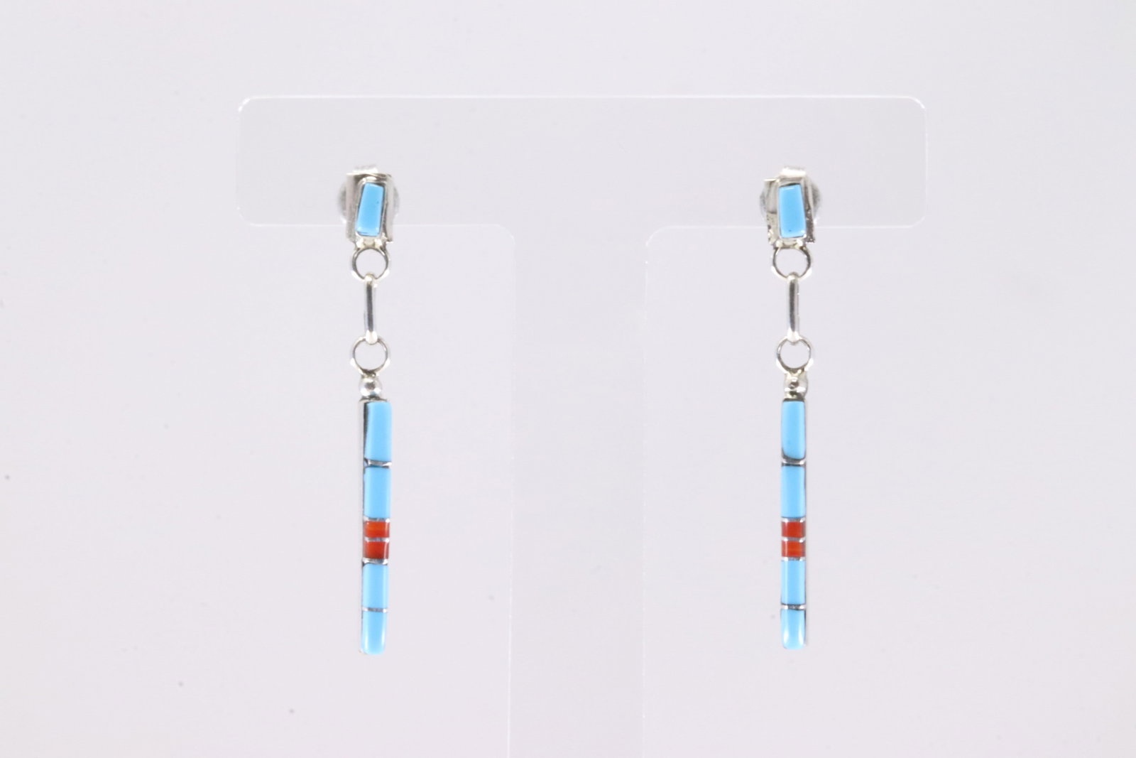 America Sterling Silver Multi-Color Stone Inlay Post / Dangling Earring's.: This is a America Sterling Silver Multi-Color Stone Inlay Post / Dangling Earring's.