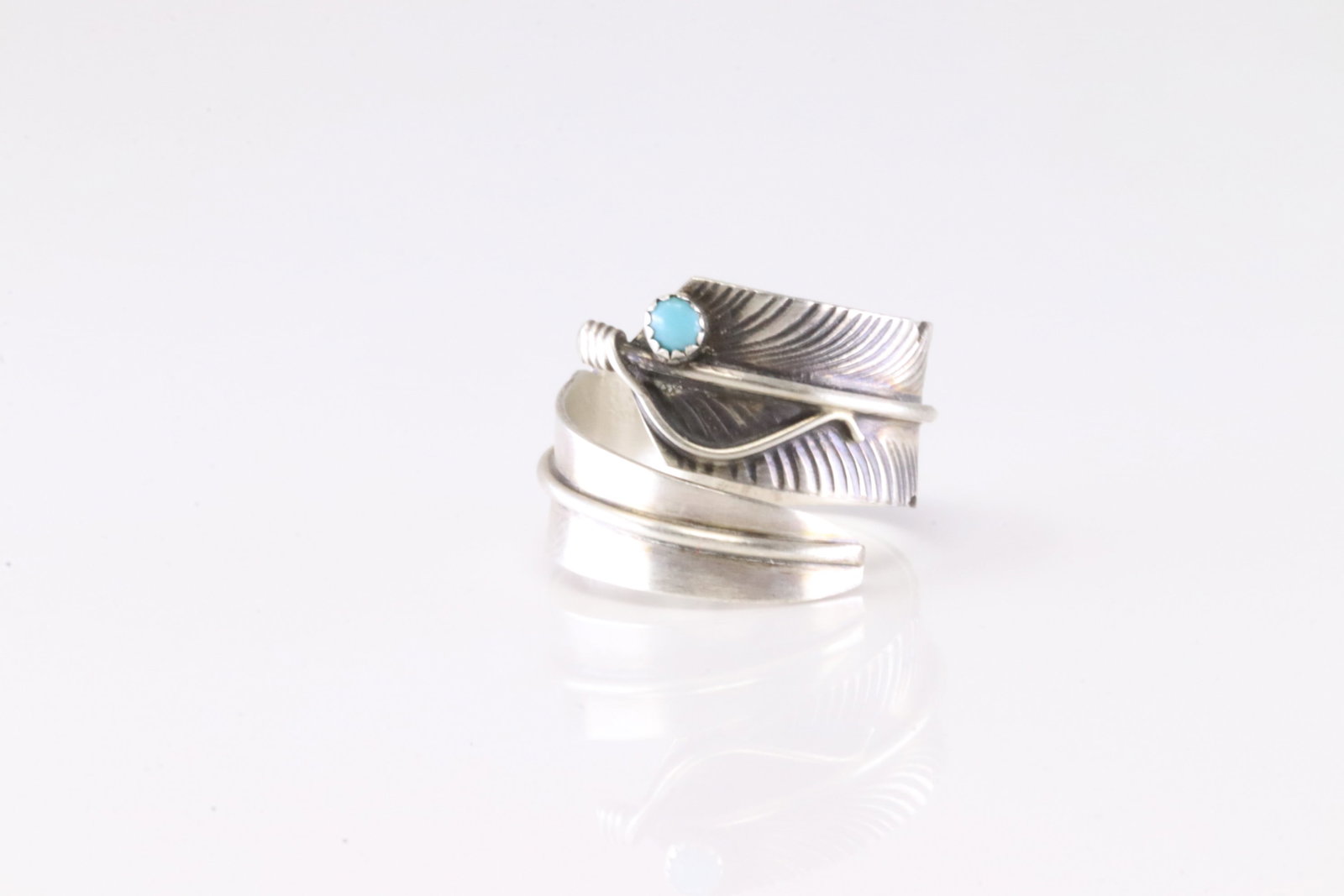 Native America Navajo Sterling Silver Turquoise Feather Ring By C.C.: This is a Native America Navajo Sterling Silver Turquoise Feather Ring By C.C.Ring size: 7.50.