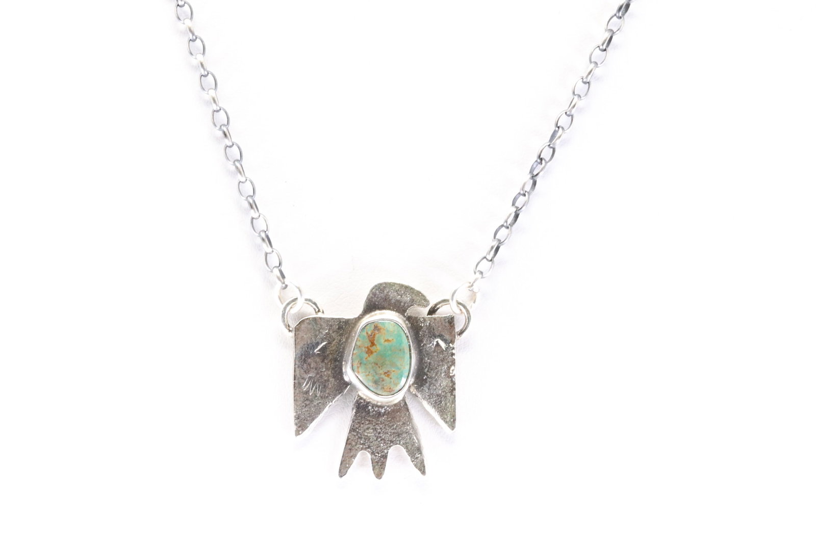 Native America Zuni Sterling Silver Turquoise Thunderbird Necklace By Jude Candelaria.: This is a Native America Zuni Sterling Silver Turquoise Thunderbird Necklace By Jude Candelaria. Stamp Jude Candelaria. Necklace Length: 16.00.