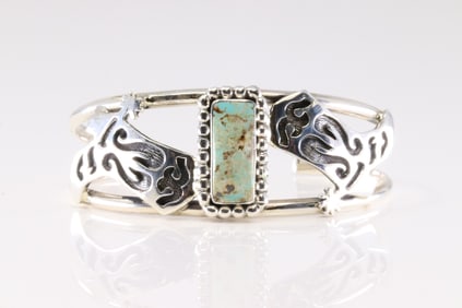 America Sterling Silver Turquoise Bracelet Boot Cuff.